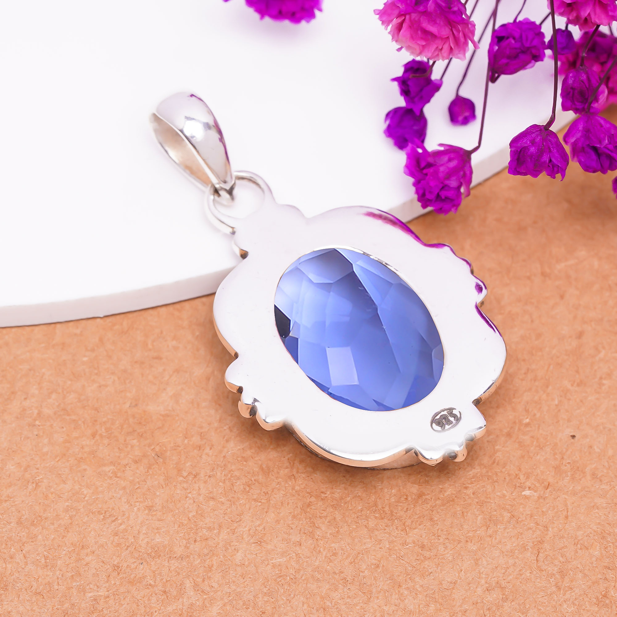 Iolite - Simulated 925 Solid Sterling Silver Pendant