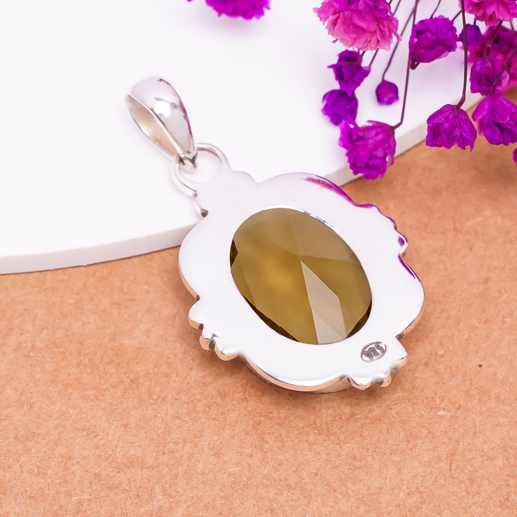 Smokey - Simulated 925 Solid Sterling Silver Pendant