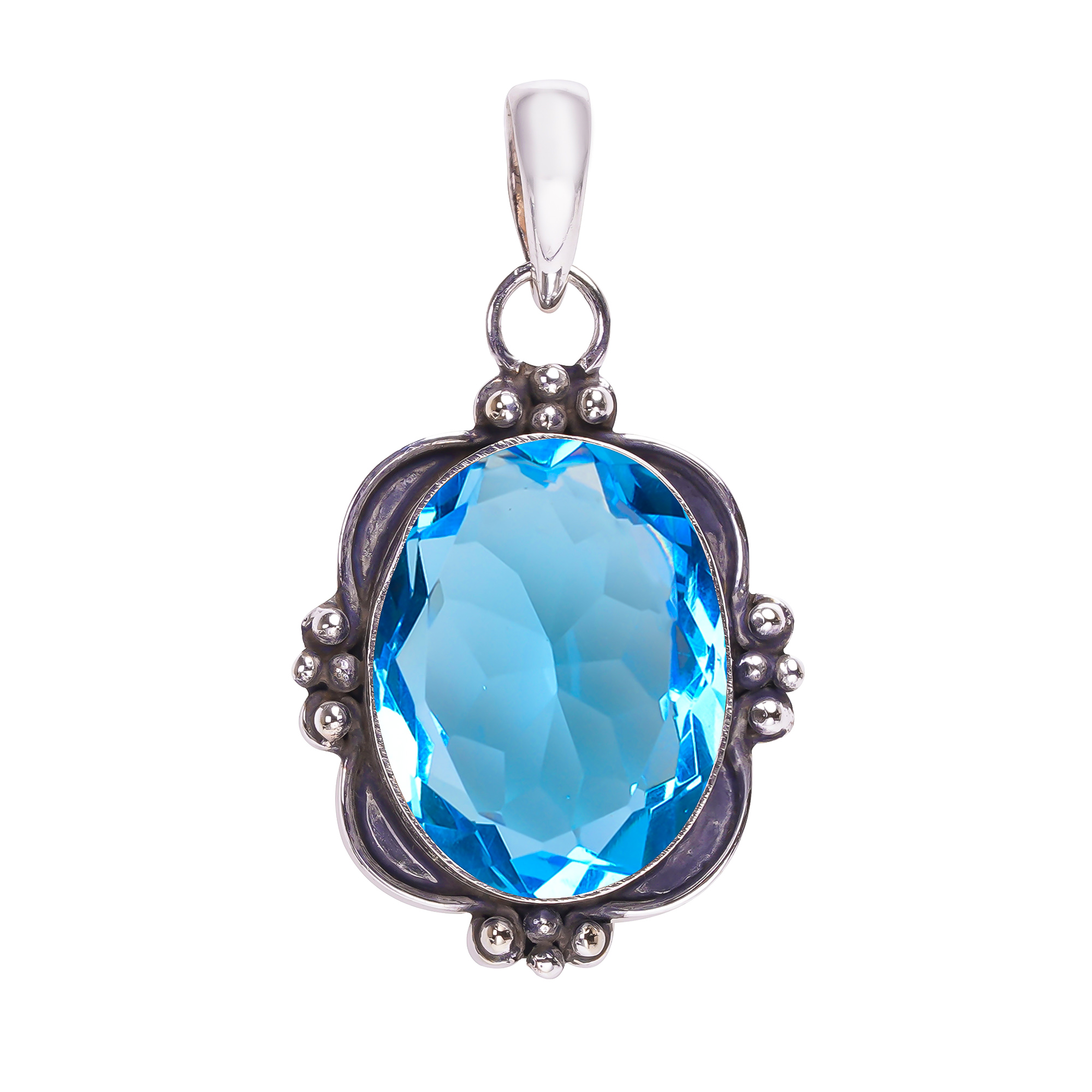 Blue Topaz - Simulated 925 Solid Sterling Silver Pendant