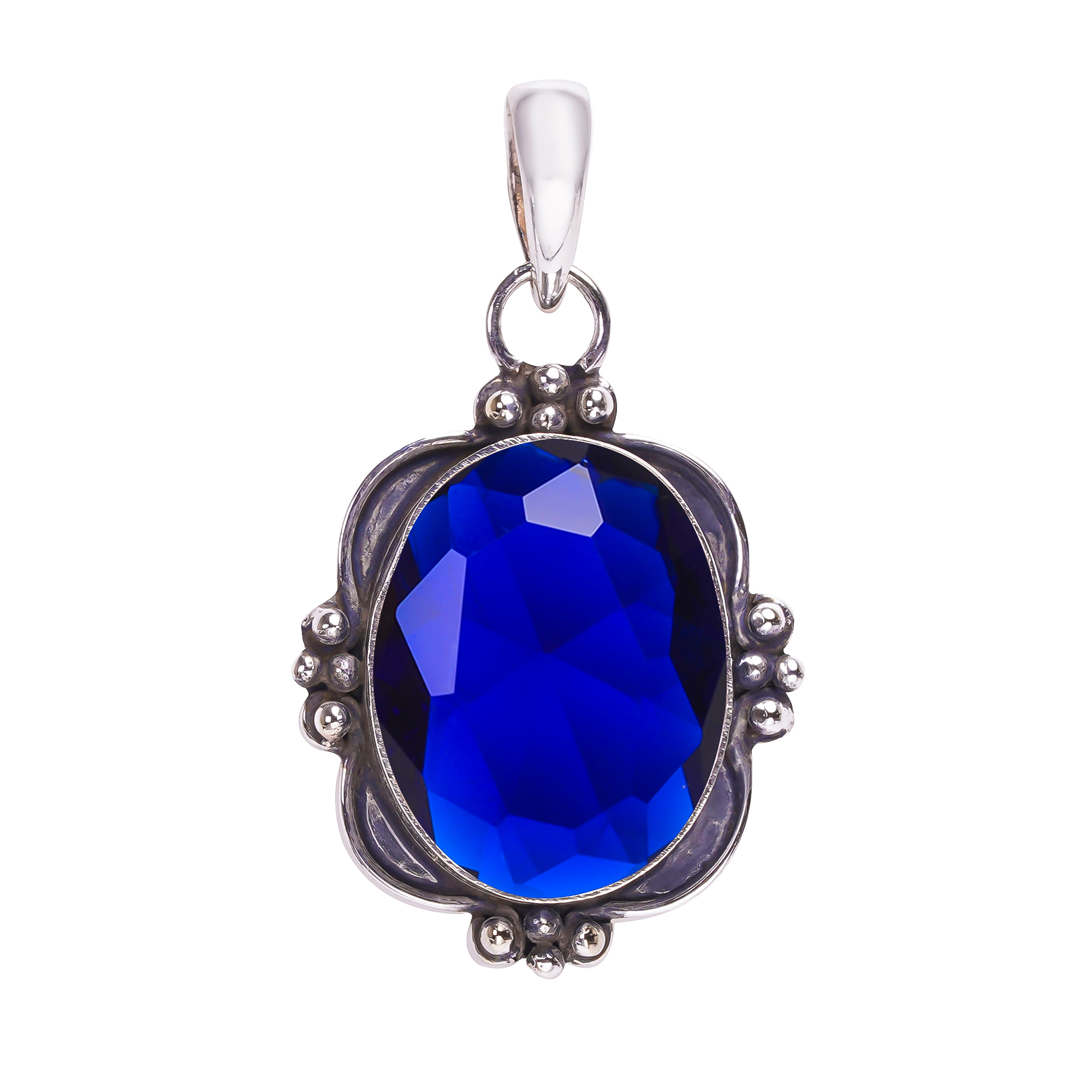Blue Sapphire - Simulated 925 Solid Sterling Silver Pendant