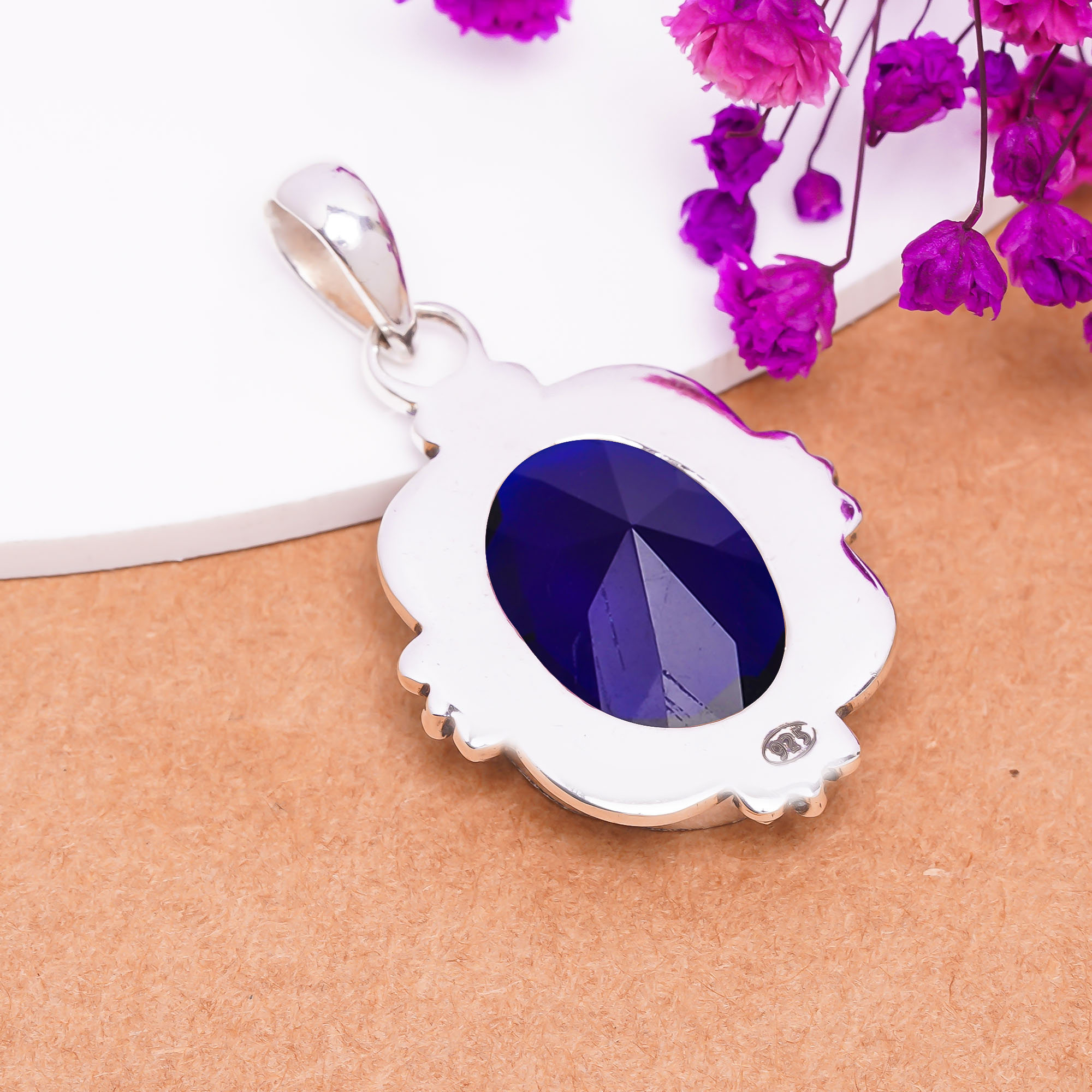 Blue Sapphire - Simulated 925 Solid Sterling Silver Pendant