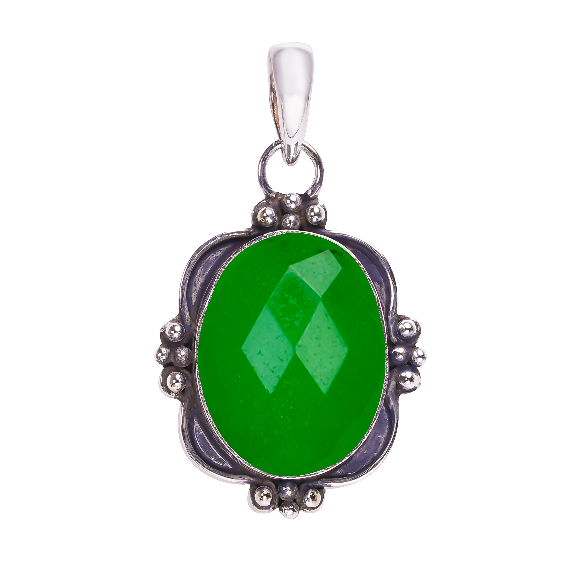 Emerald Simulated 925 Solid Sterling Silver Pendant