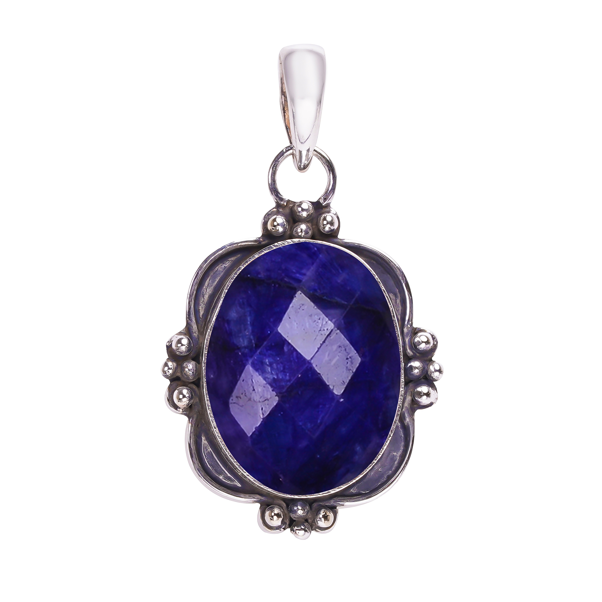 Blue Sapphire - Dyed Quartz 925 Solid Sterling Silver Pendant