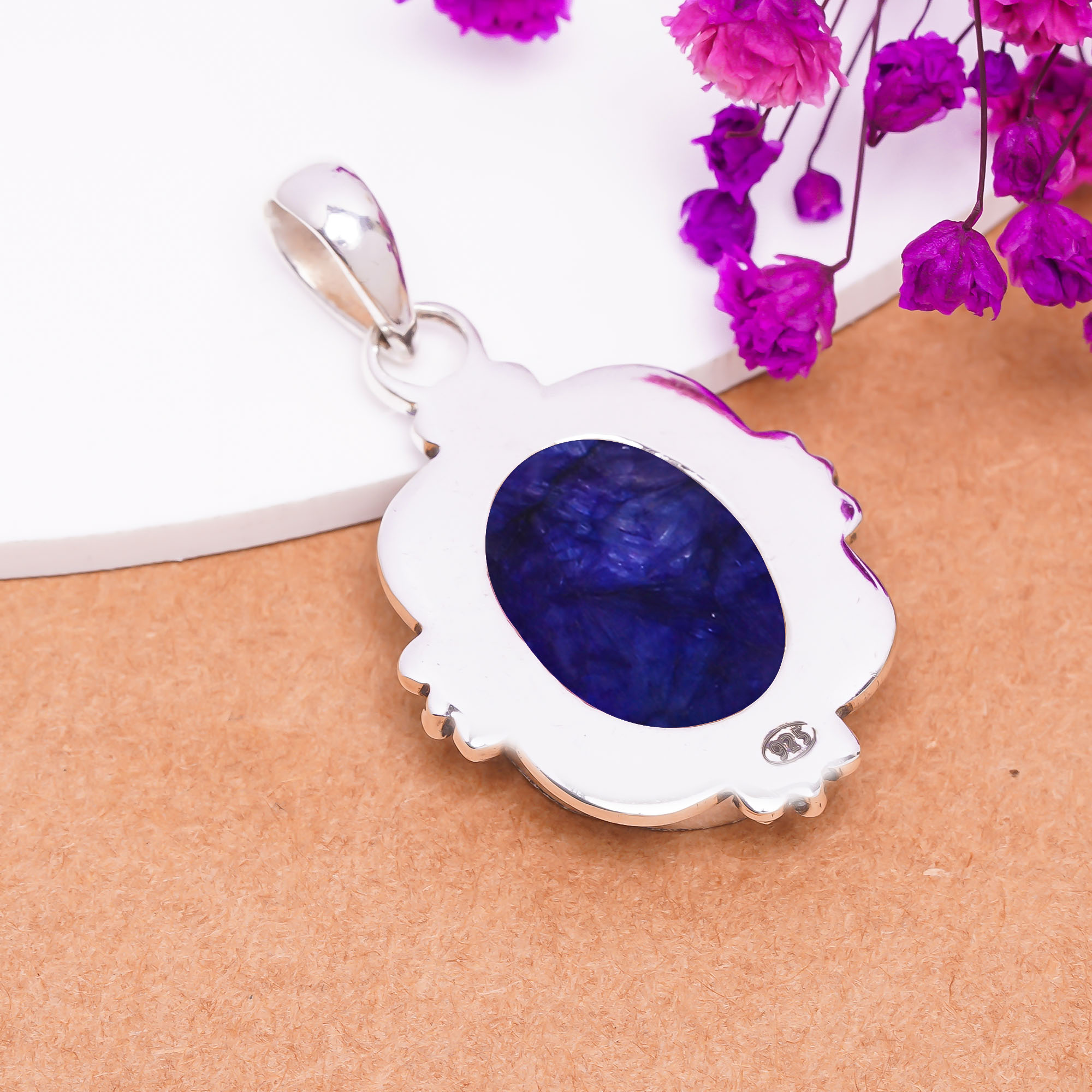 Blue Sapphire - Dyed Quartz 925 Solid Sterling Silver Pendant