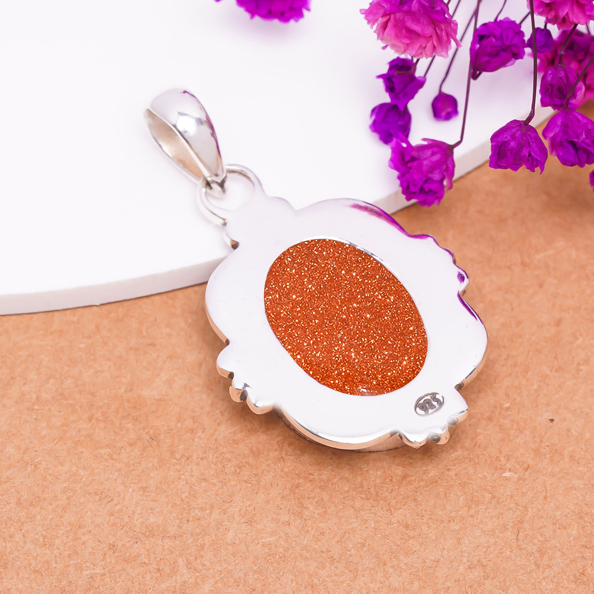 Golden Sunstone - Simulated 925 Solid Sterling Silver Pendant