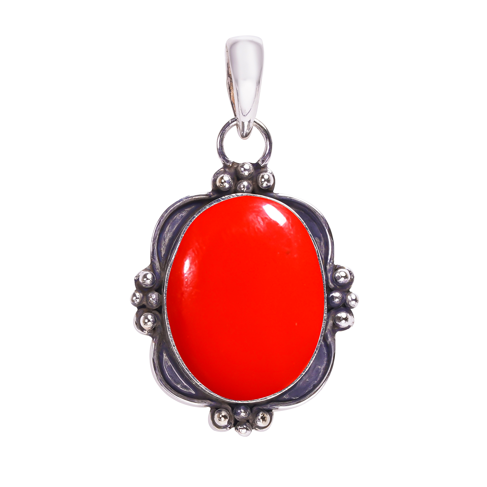 Red Coral - Simulated 925 Solid Sterling Silver Pendant