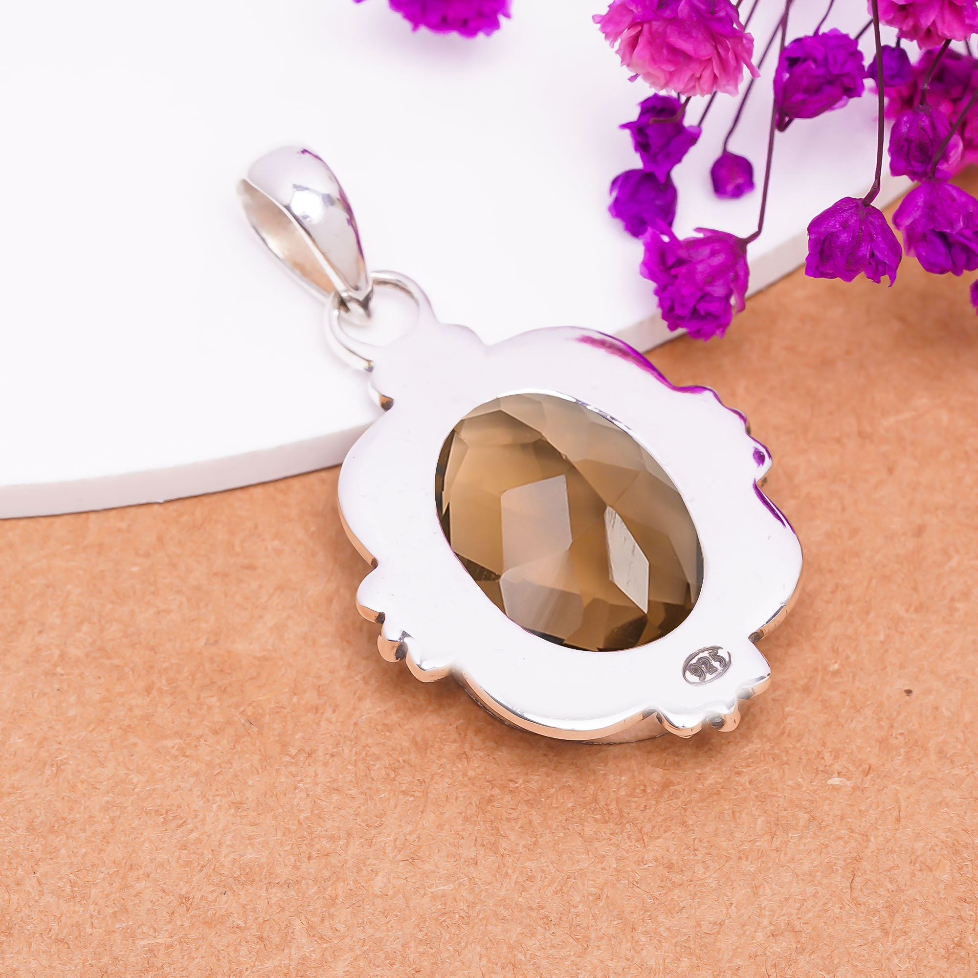 Smokey - Simulated 925 Solid Sterling Silver Pendant