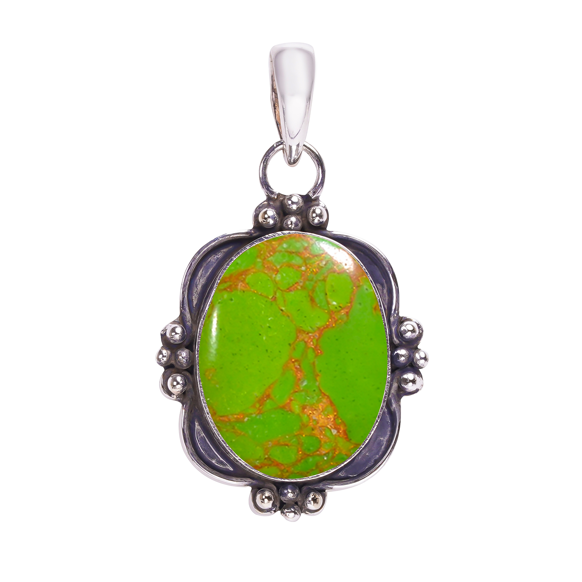 Copper Green Turquoise - Simulated 925 Solid Sterling Silver Pendant