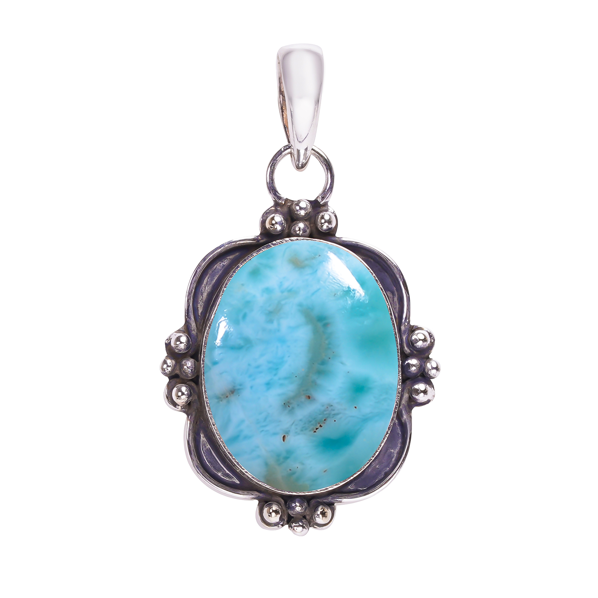 Natural Larimar / Pactolite - Dominican Republic 925 Solid Sterling Silver Pendant