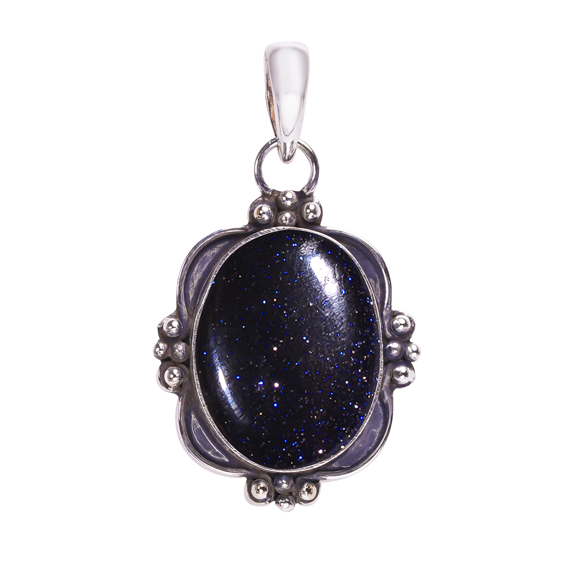 Blue Sunstone - Simulated 925 Solid Sterling Silver Pendant