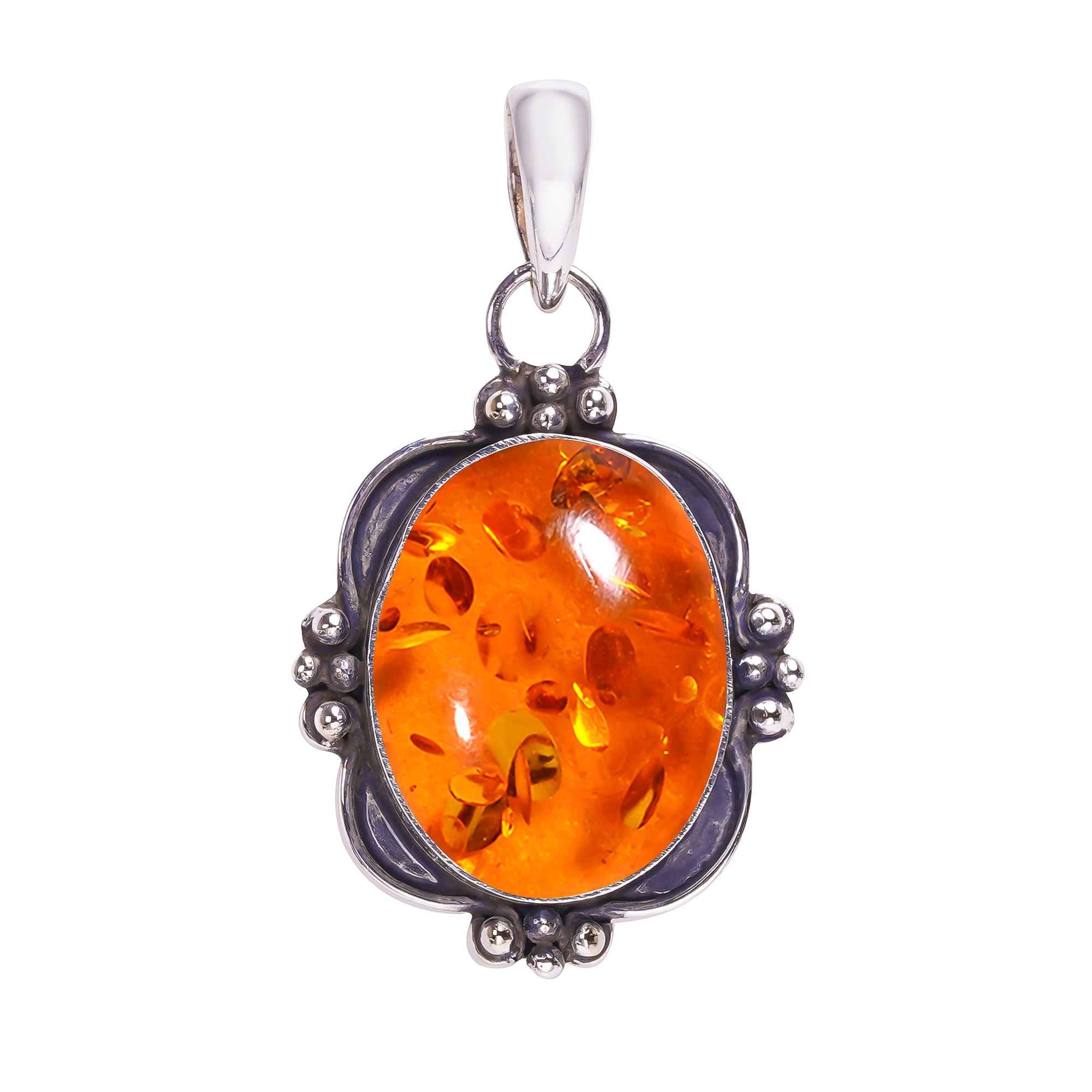 Amber - Simulated 925 Solid Sterling Silver Pendant