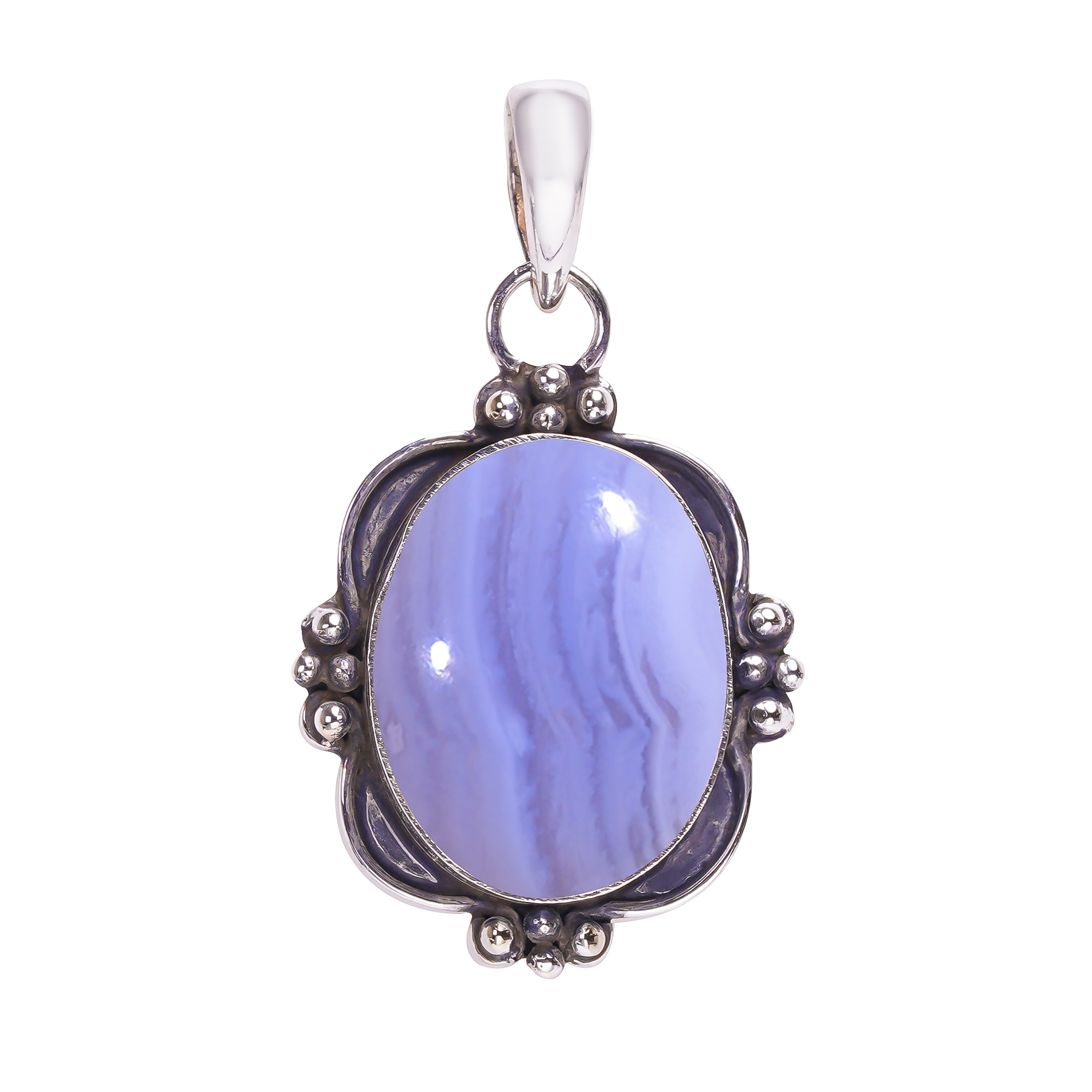 Blue Lace Agate - Namibia 925 Solid Sterling Silver Pendant