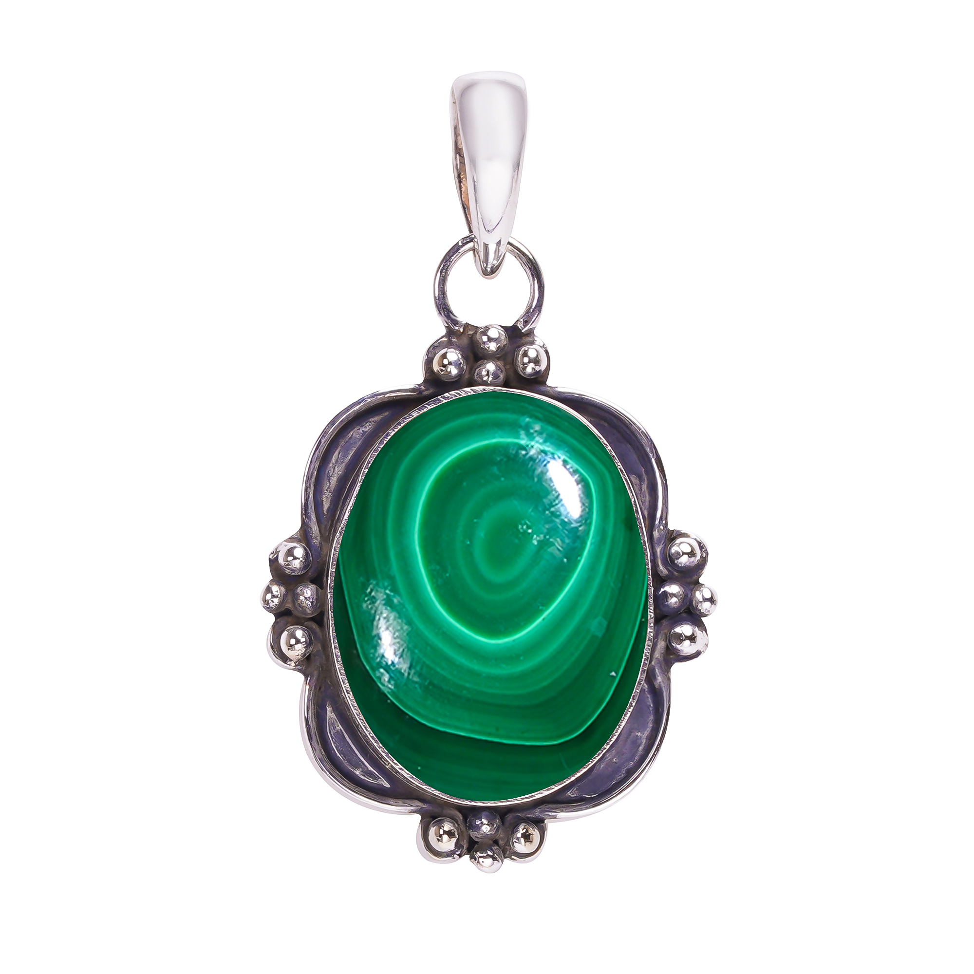 Eye In Malachite - Congo 925 Solid Sterling Silver Pendant