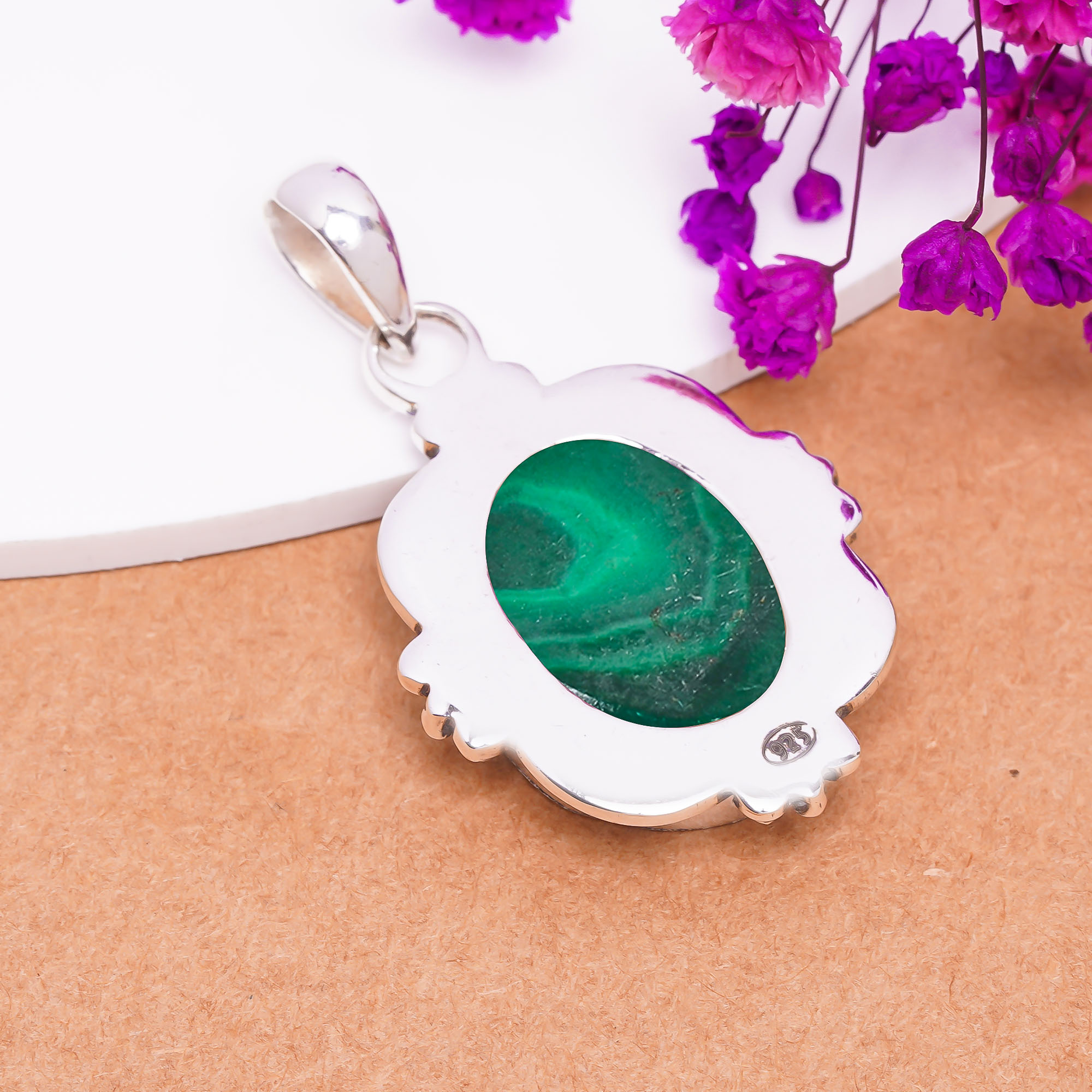 Eye In Malachite - Congo 925 Solid Sterling Silver Pendant