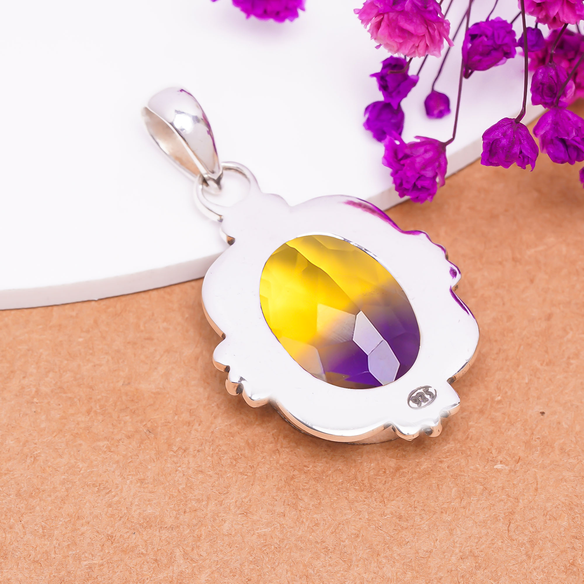 Ametrine - Simulated 925 Solid Sterling Silver Pendant