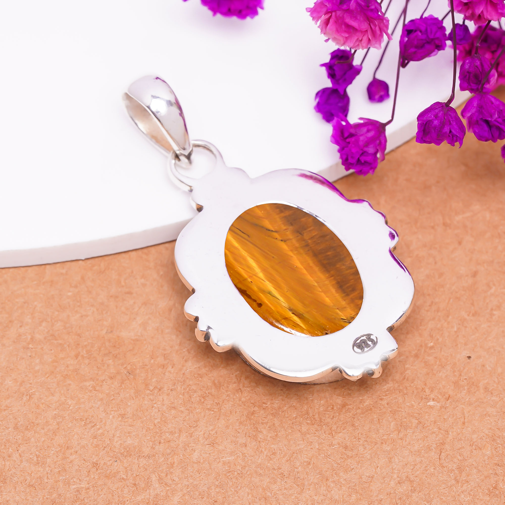 Yellow Tiger Eye - South Africa 925 Solid Sterling Silver Pendant