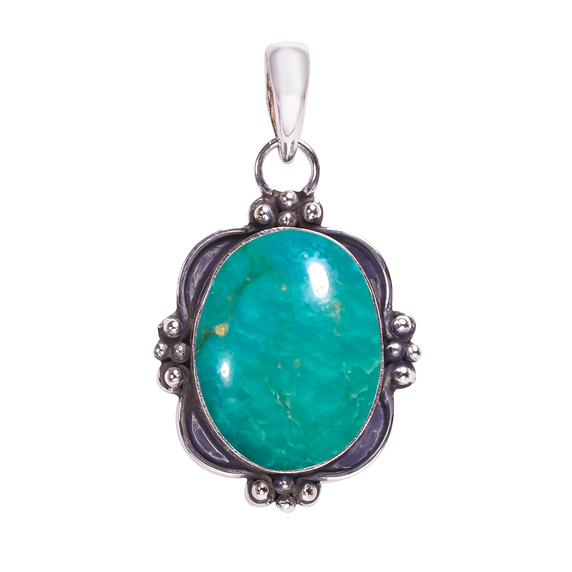 Turquoise - Tibet 925 Solid Sterling Silver Pendant