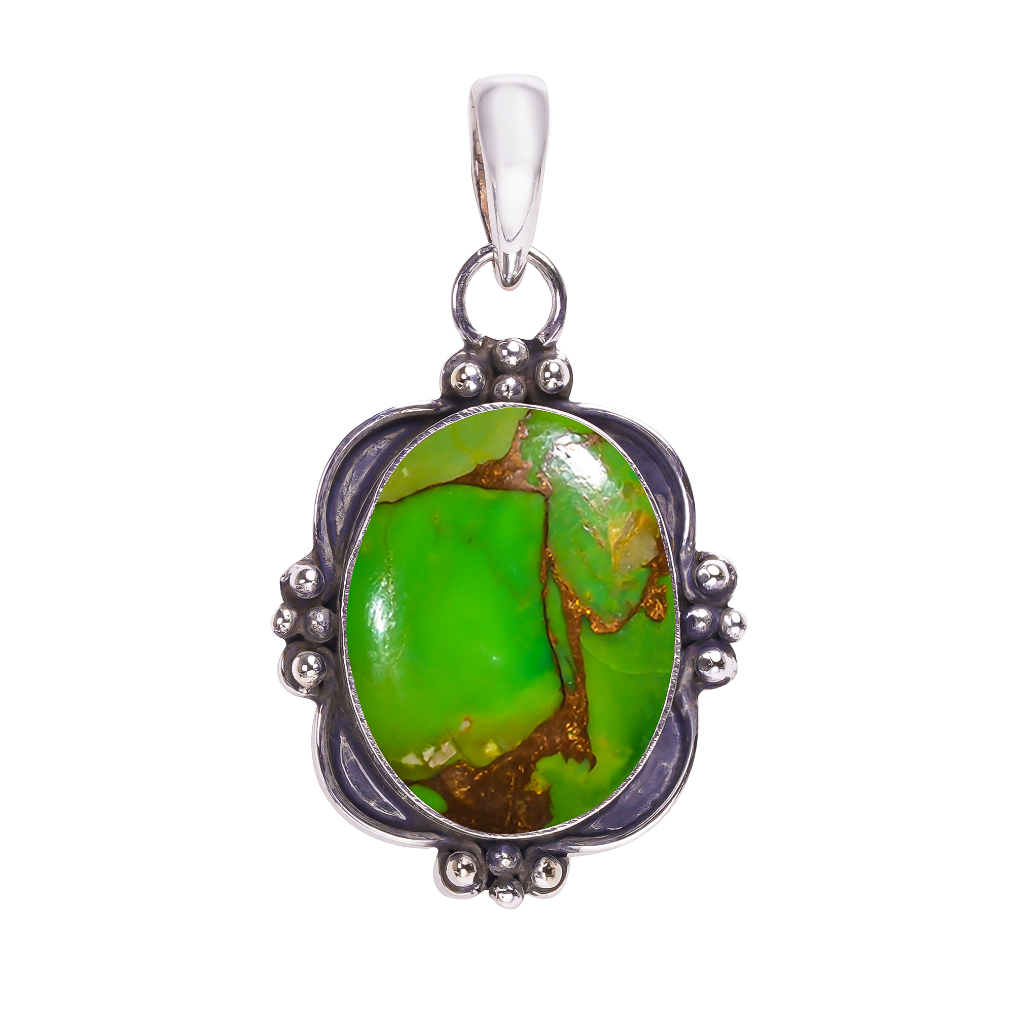 Copper Green Turquoise 925 Solid Sterling Silver Pendant