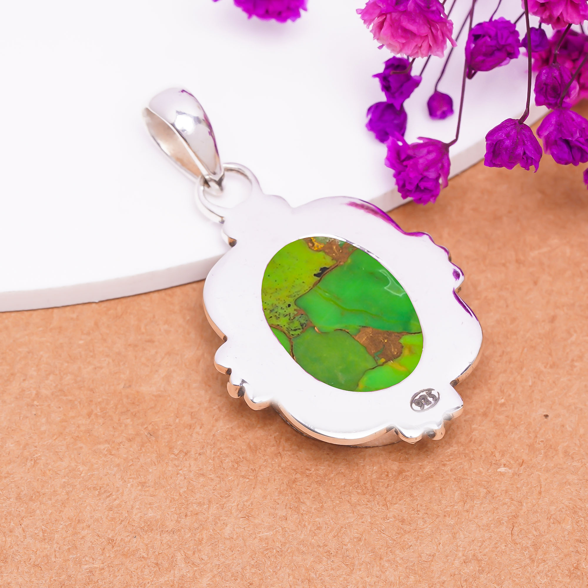 Copper Green Turquoise 925 Solid Sterling Silver Pendant