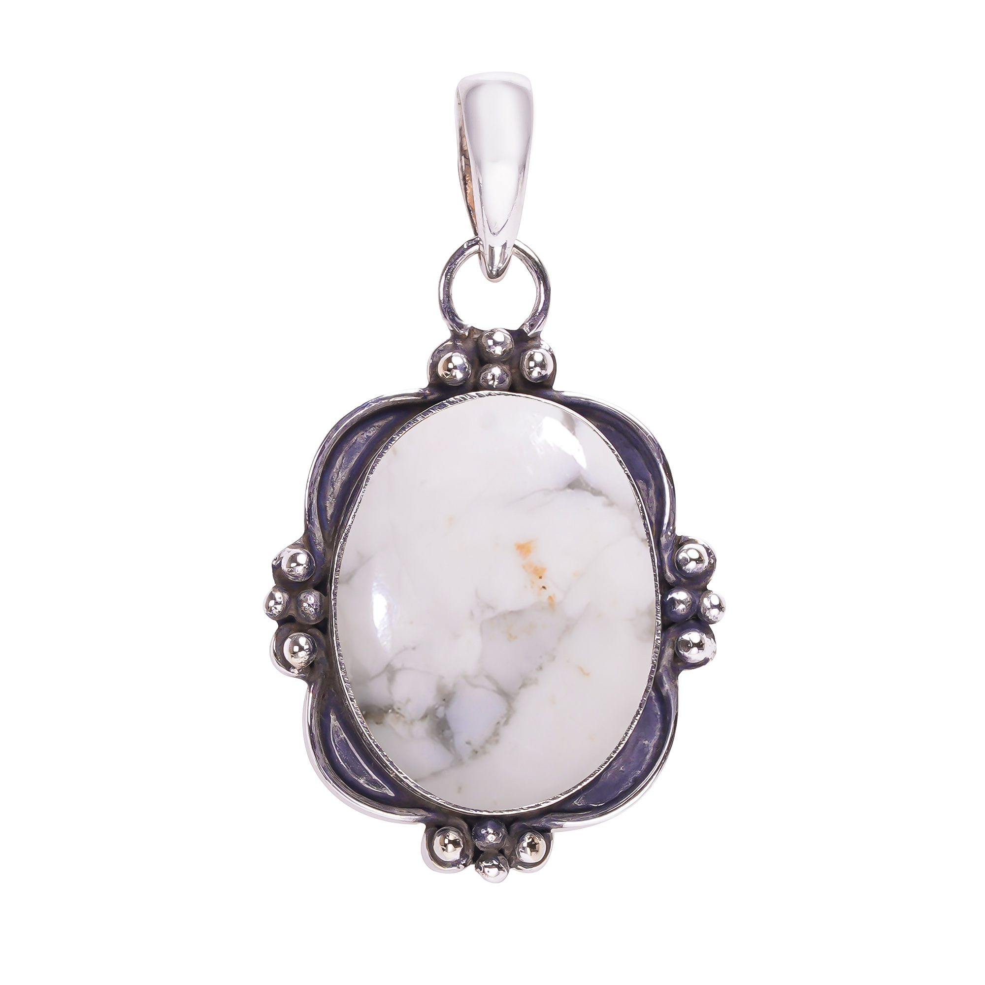 Natural White Howlite - United States 925 Solid Sterling Silver Pendant