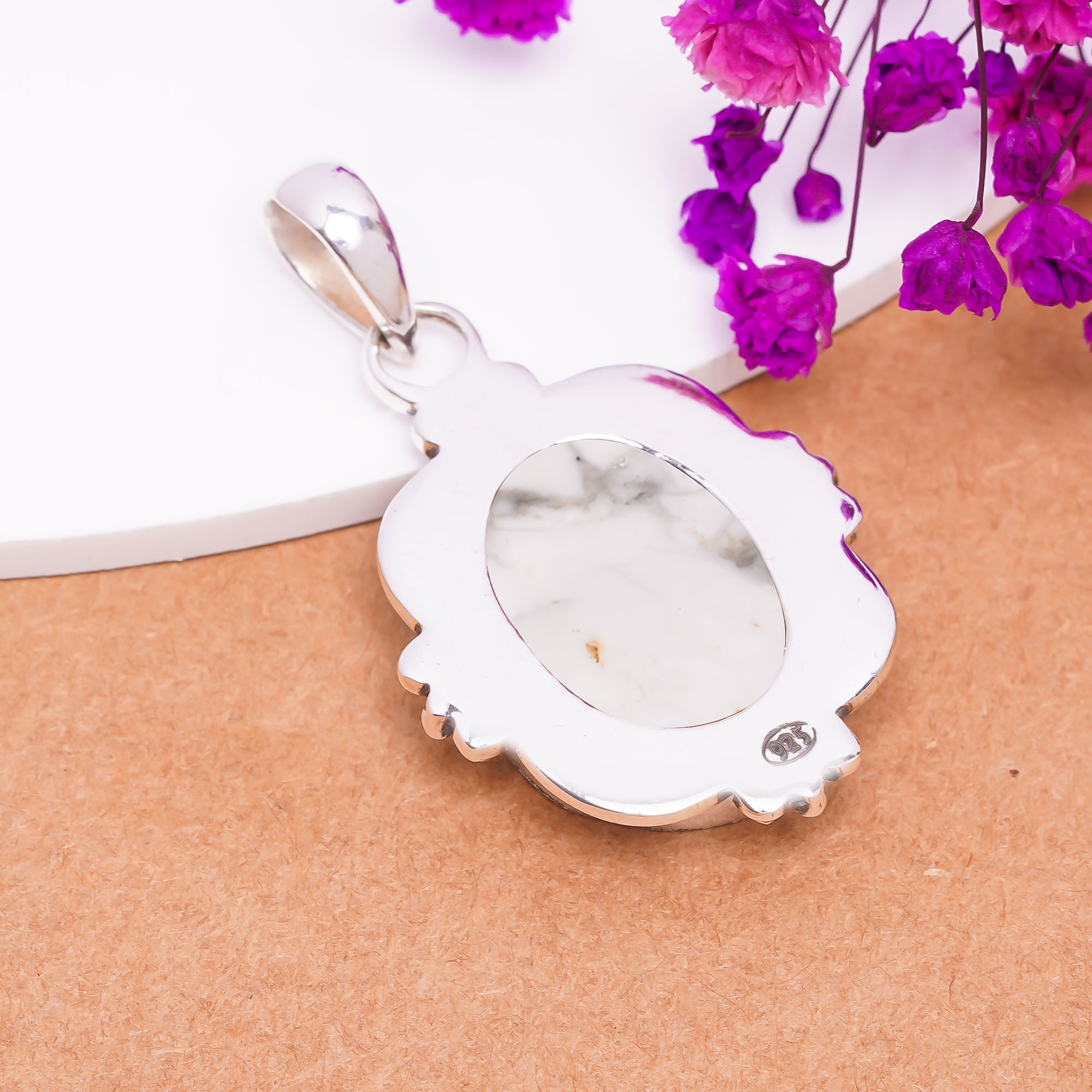 Natural White Howlite - United States 925 Solid Sterling Silver Pendant