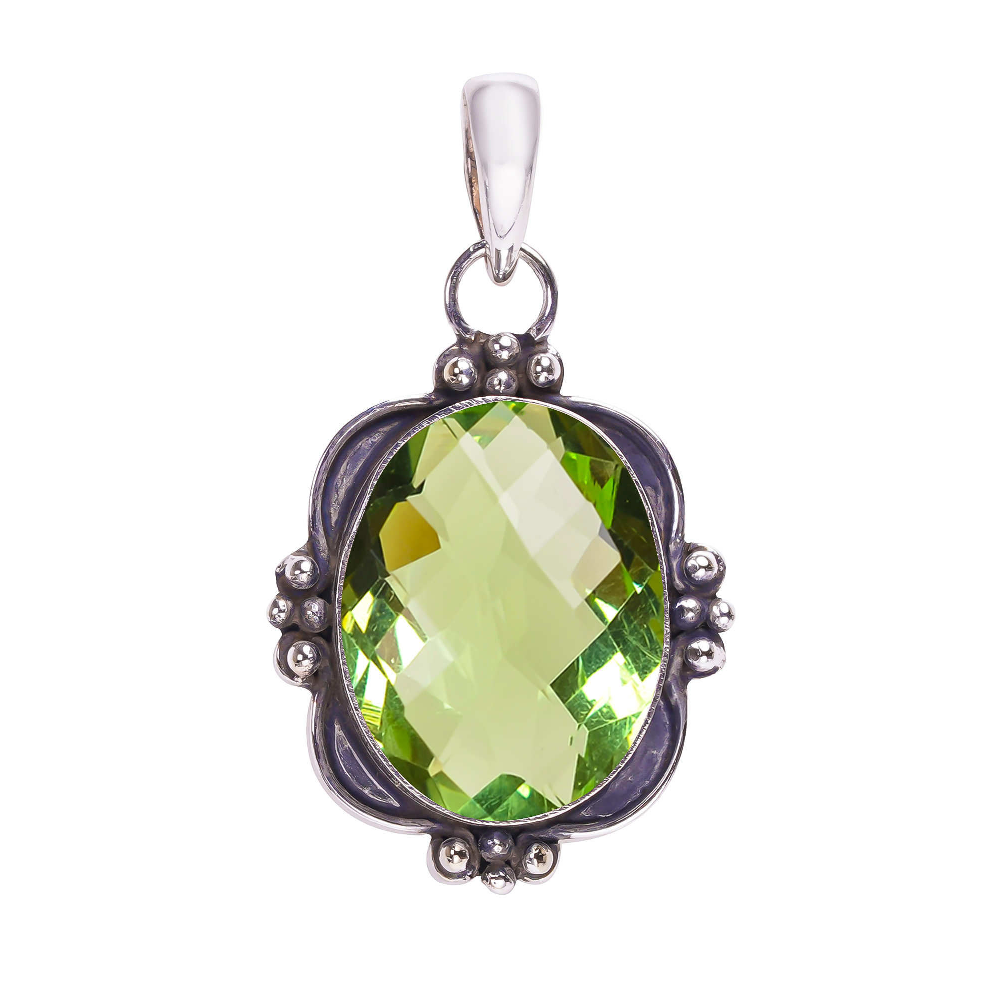 Green Amethyst - Simulated 925 Solid Sterling Silver Pendant