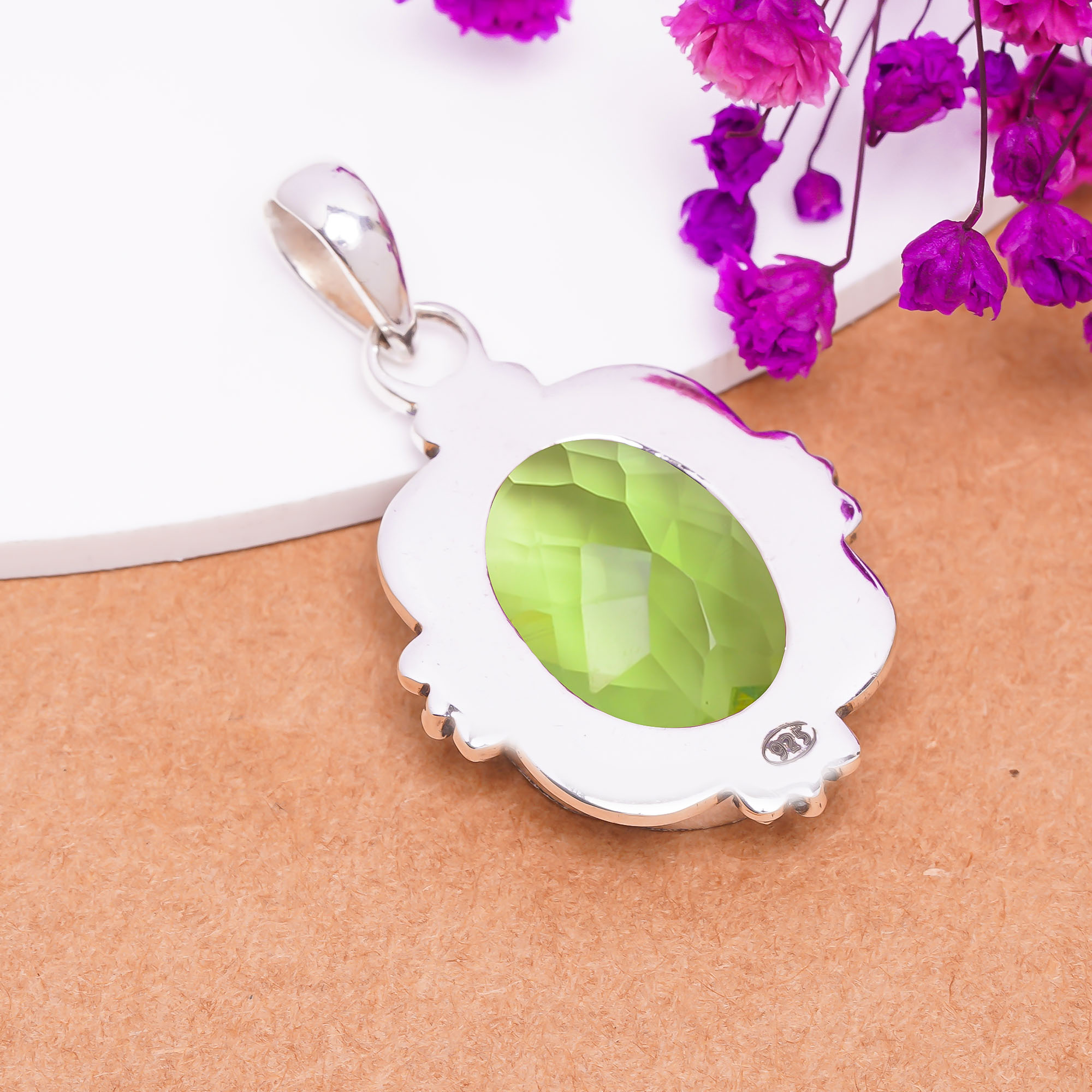 Green Amethyst - Simulated 925 Solid Sterling Silver Pendant