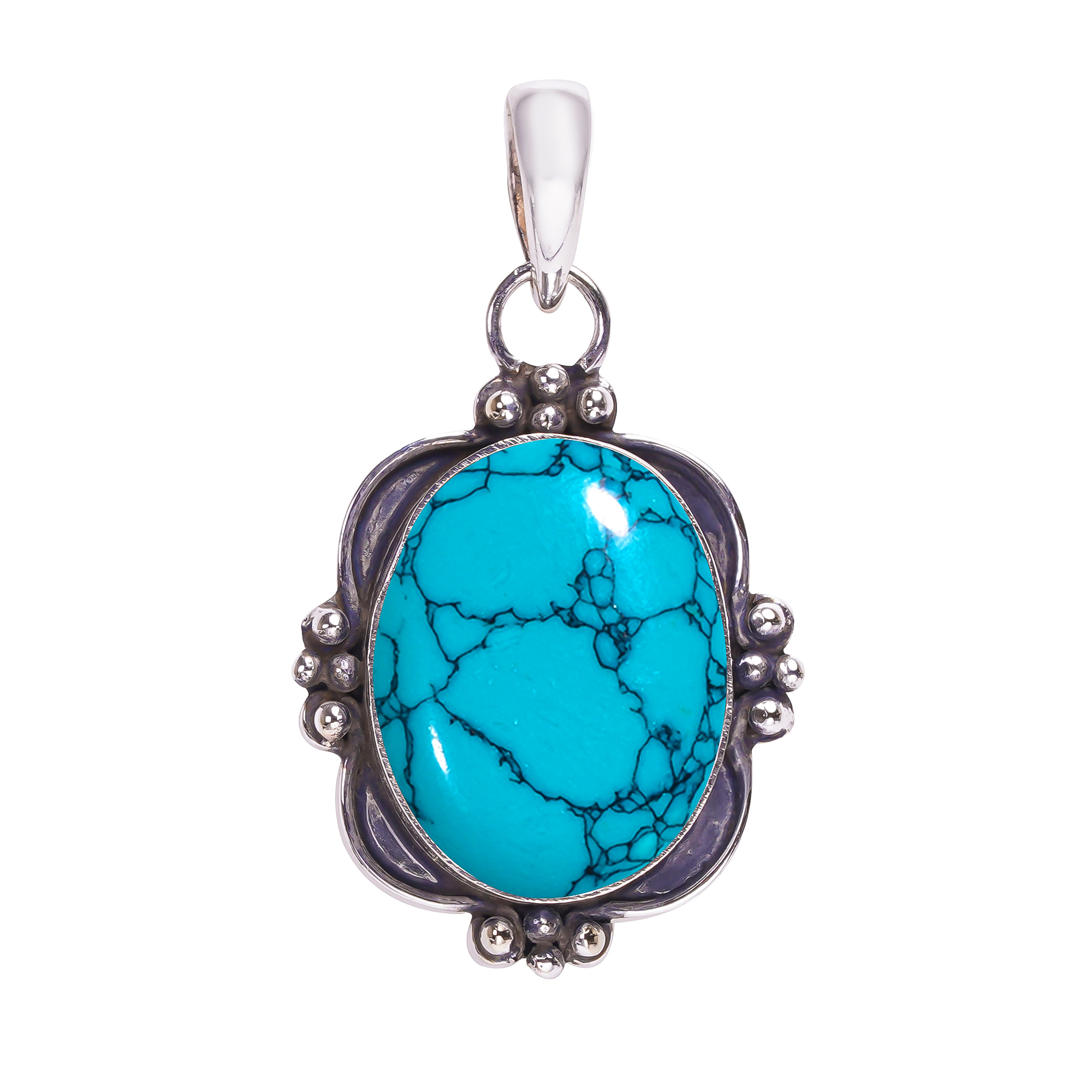 Santa Turquoise - Simulated 925 Solid Sterling Silver Pendant