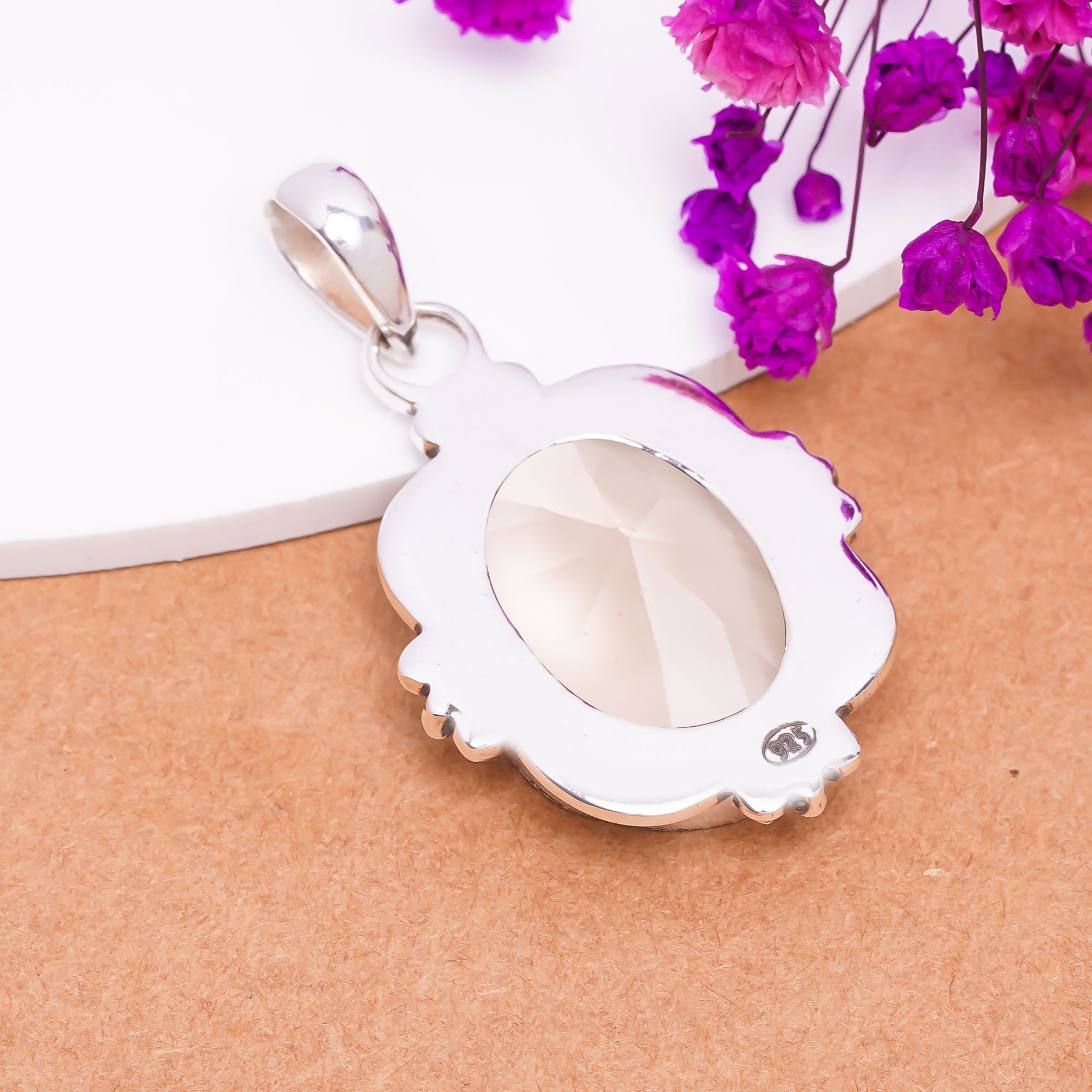 Morganite - Simulated 925 Solid Sterling Silver Pendant