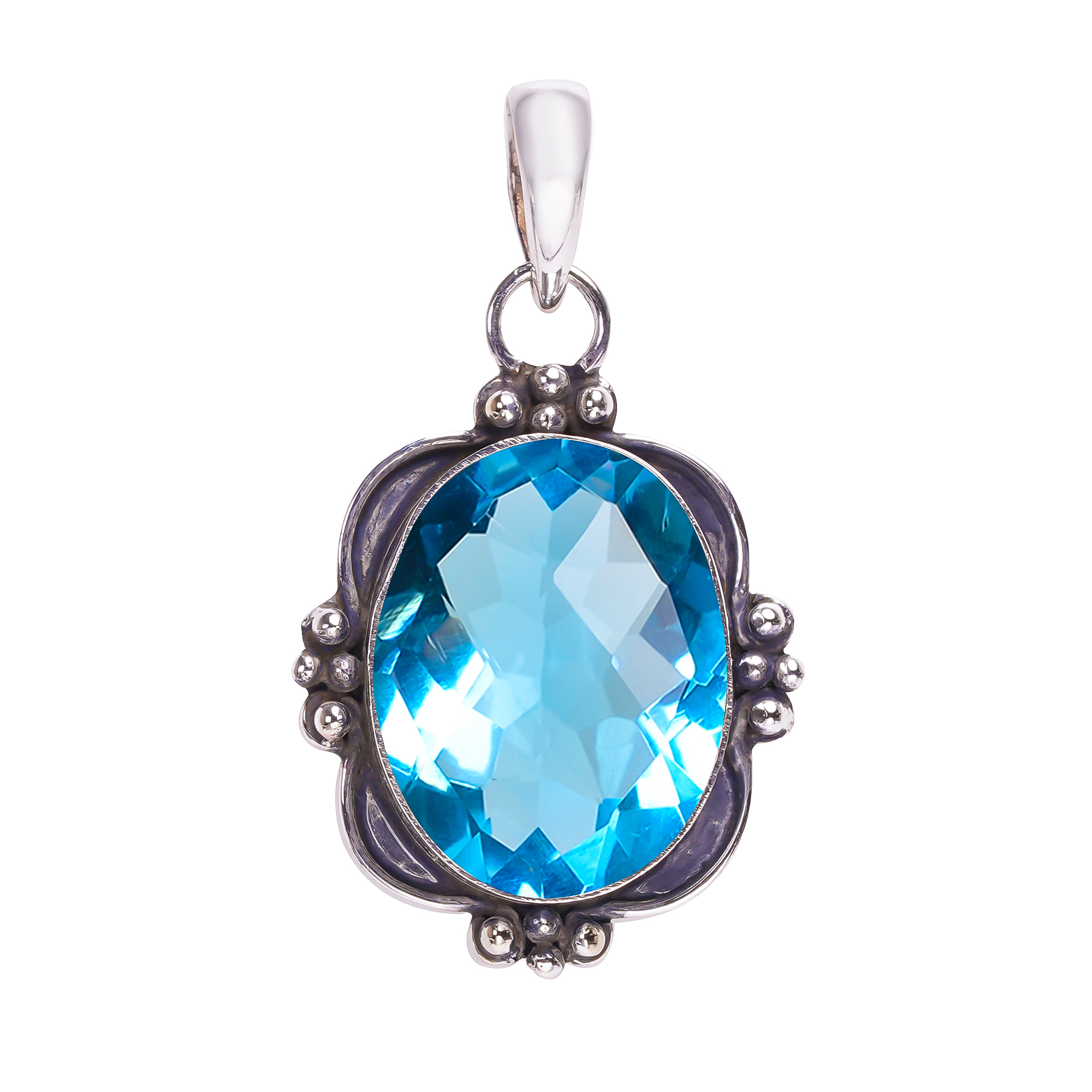 Blue Topaz - Simulated 925 Solid Sterling Silver Pendant