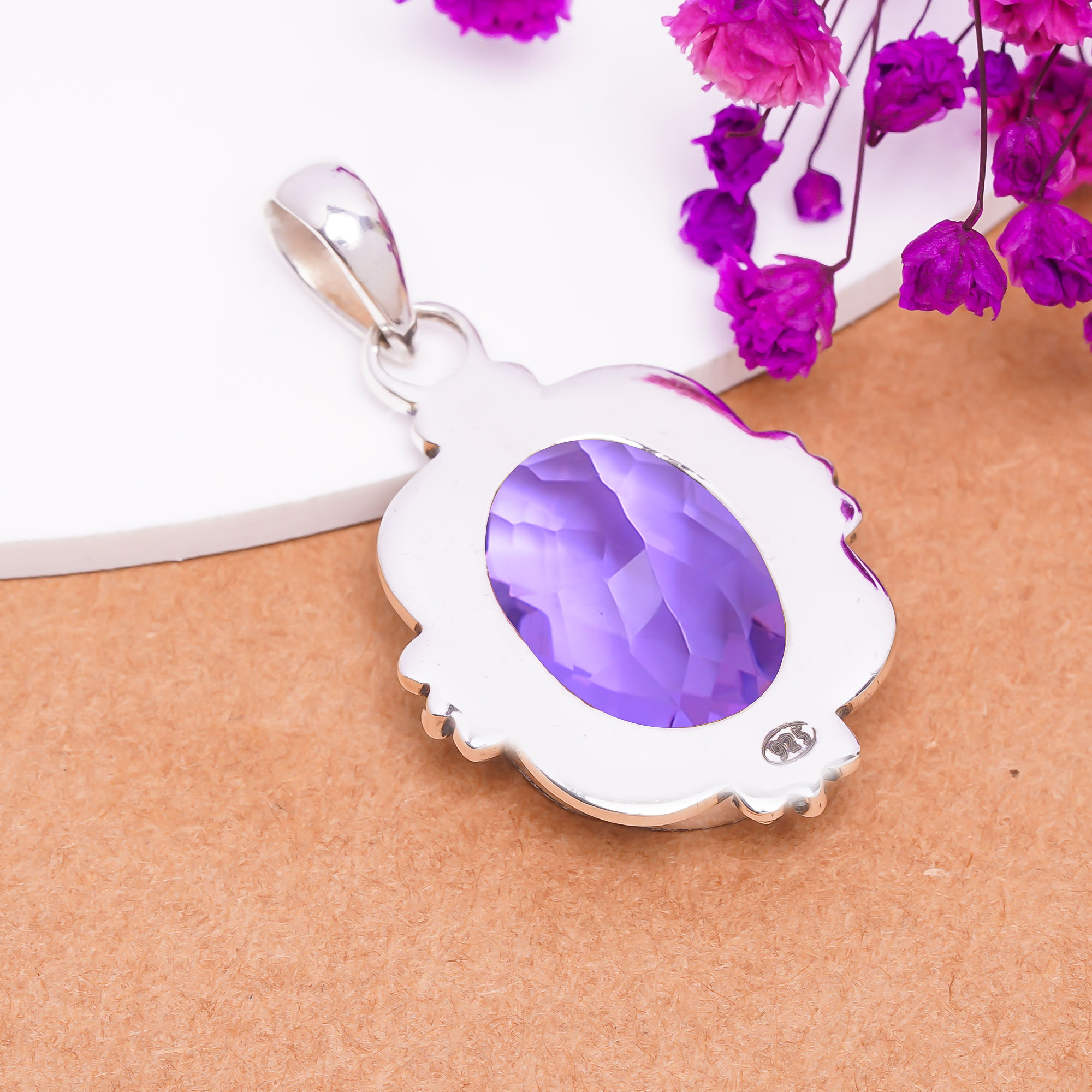 Colour Changing Alexandrite - Simulated 925 Solid Sterling Silver Pendant