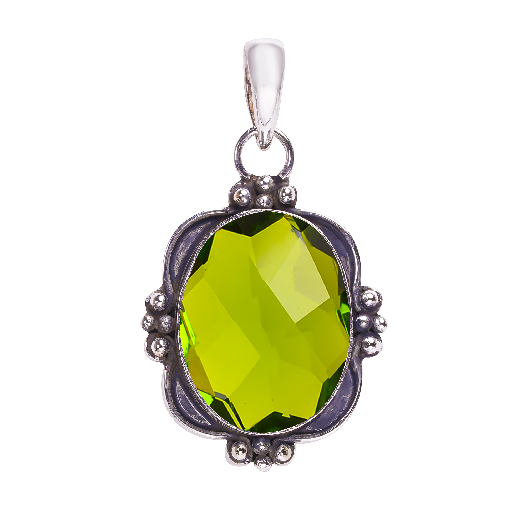 Peridot - Simulated 925 Solid Sterling Silver Pendant