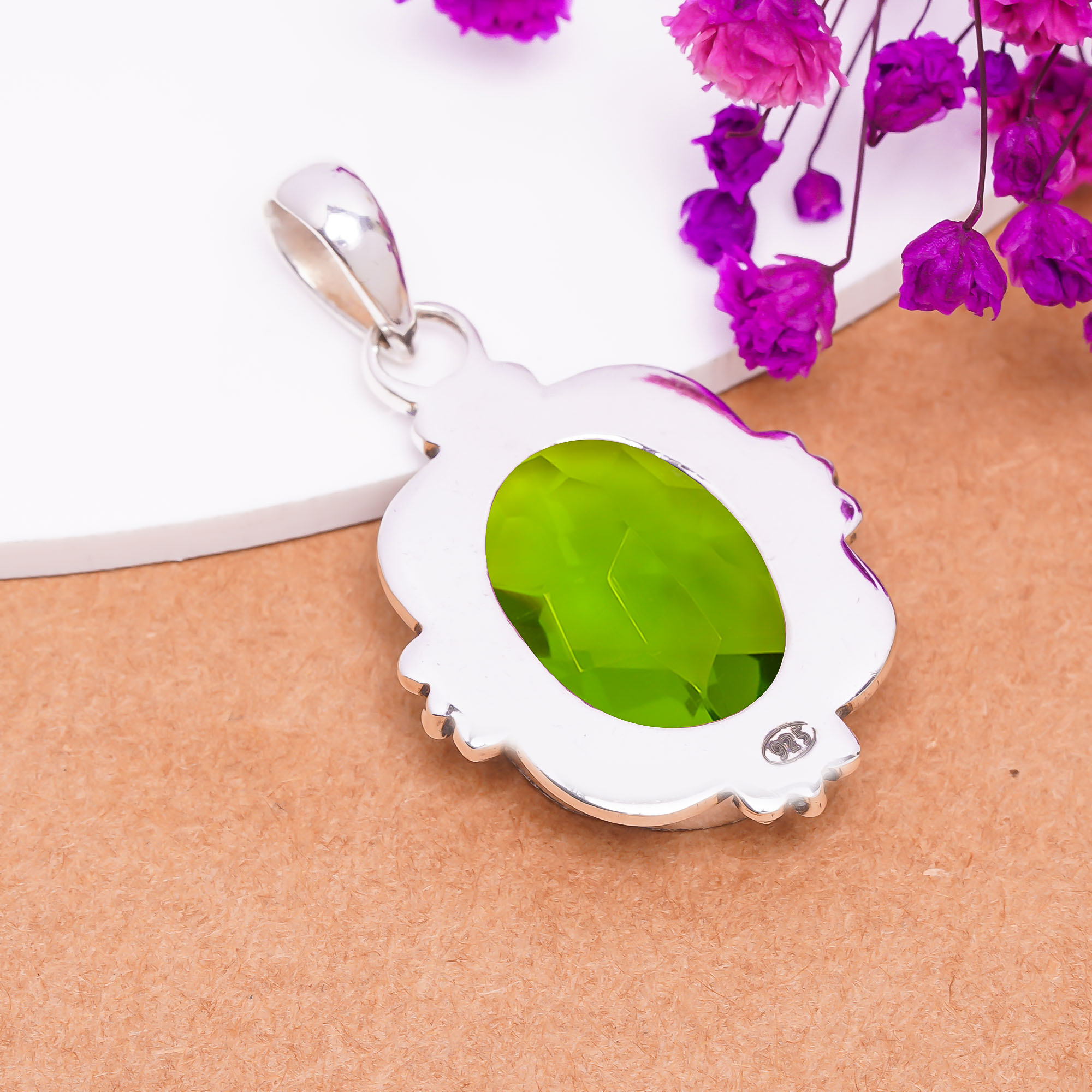 Peridot - Simulated 925 Solid Sterling Silver Pendant