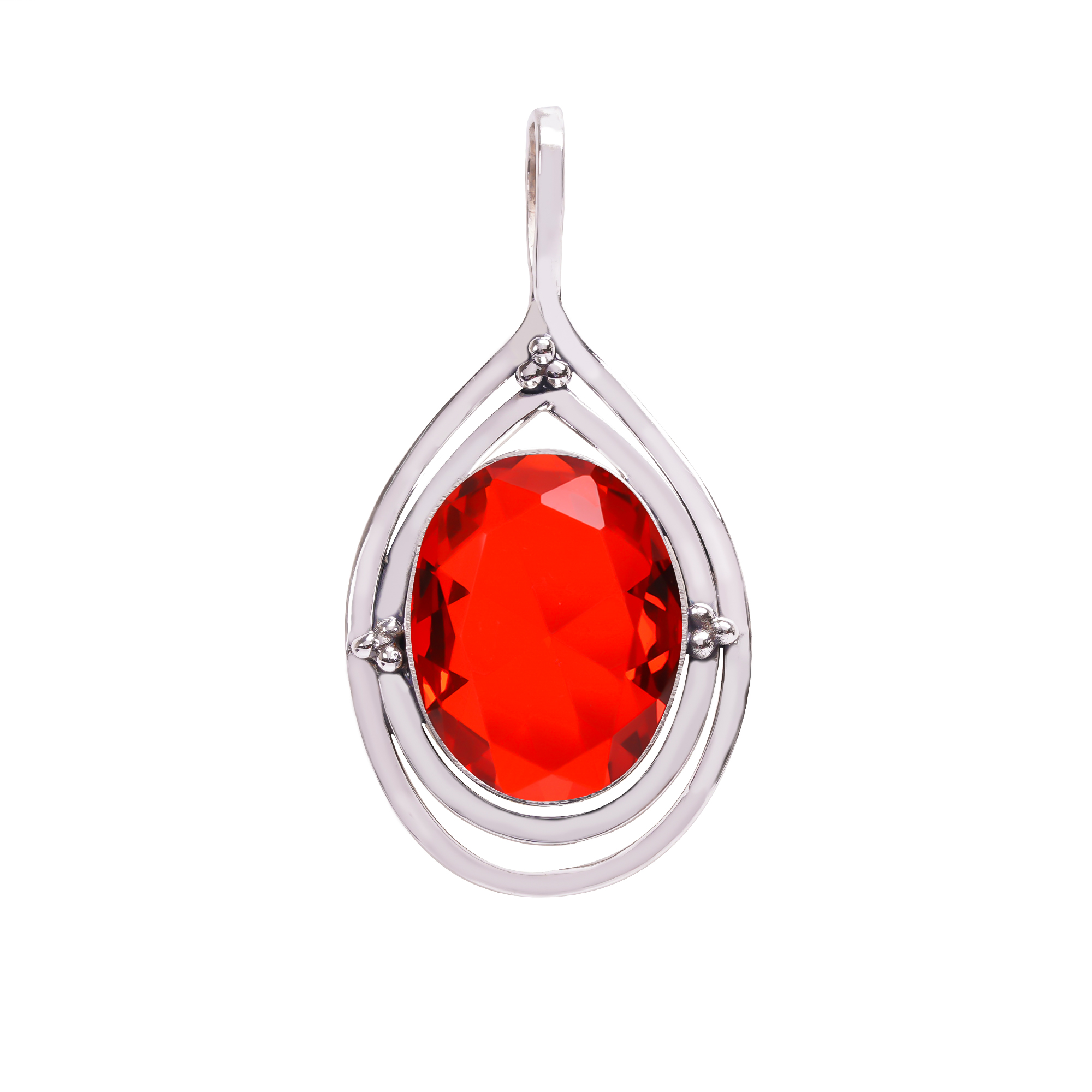 Red Garnet - Simulated 925 Solid Sterling Silver Pendant
