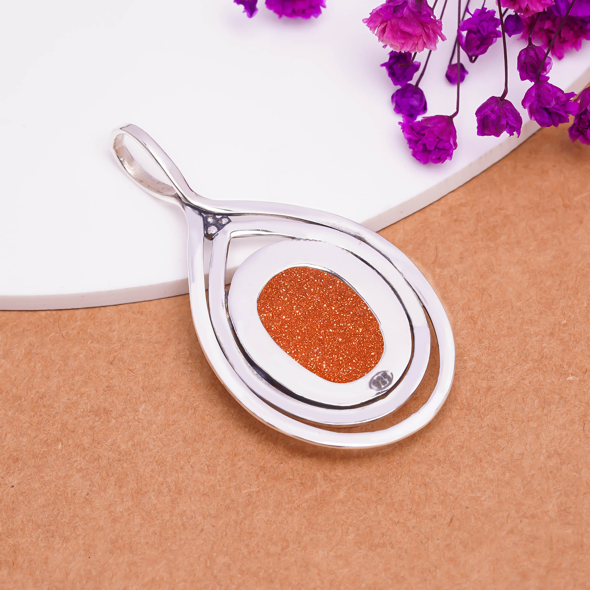 Golden Sunstone - Simulated 925 Solid Sterling Silver Pendant
