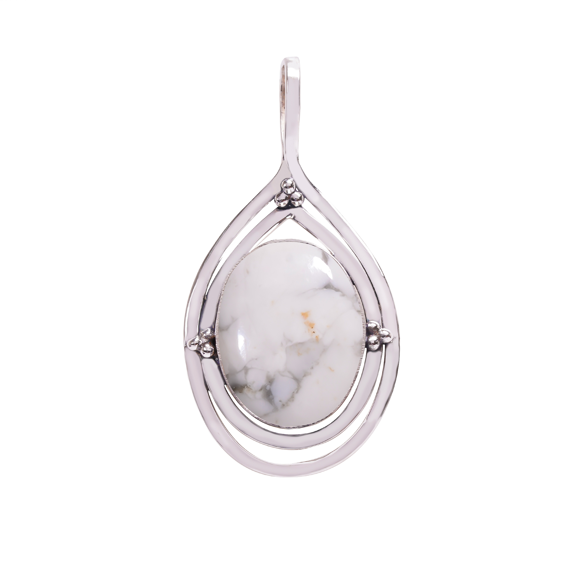 Natural White Howlite - United States 925 Solid Sterling Silver Pendant