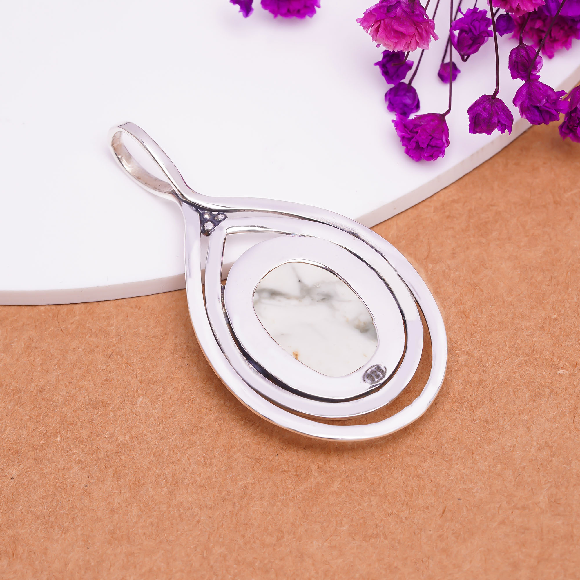 Natural White Howlite - United States 925 Solid Sterling Silver Pendant
