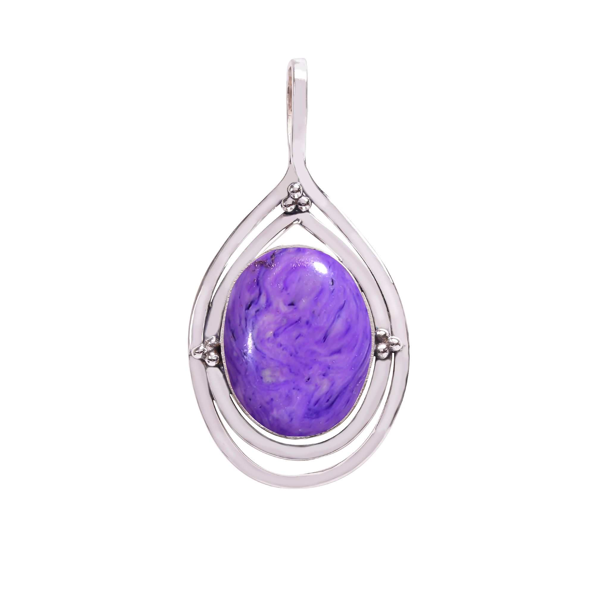 Purple Charoite - Simulated 925 Solid Sterling Silver Pendant