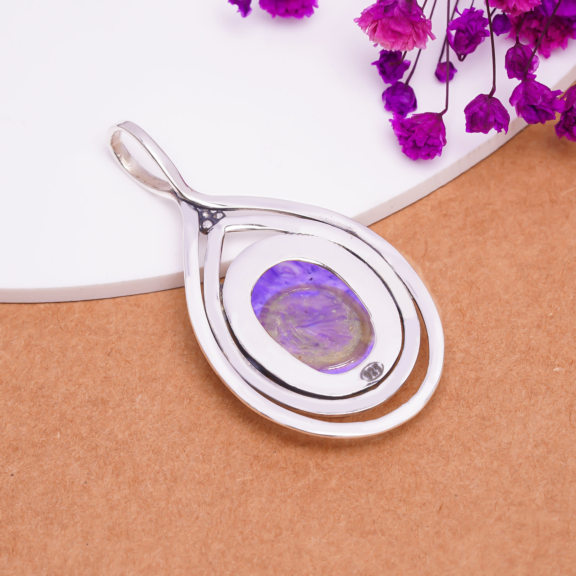 Purple Charoite - Simulated 925 Solid Sterling Silver Pendant