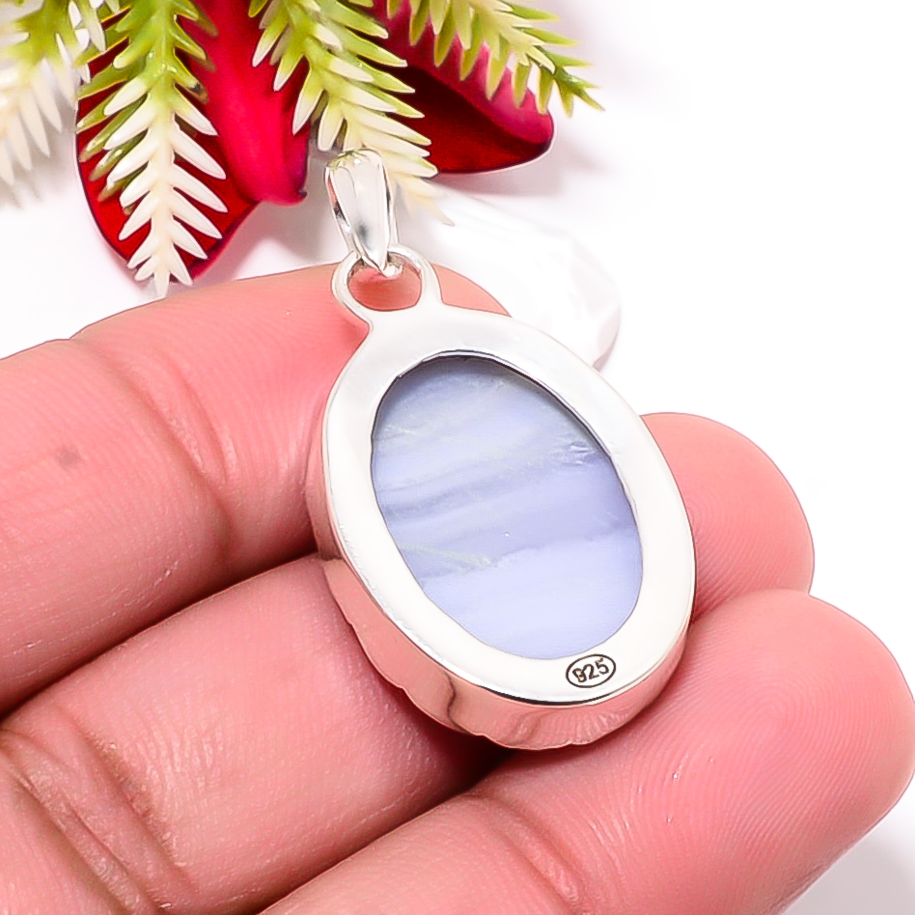 Blue Lace Agate - Namibia 925 Solid Sterling Silver Pendant