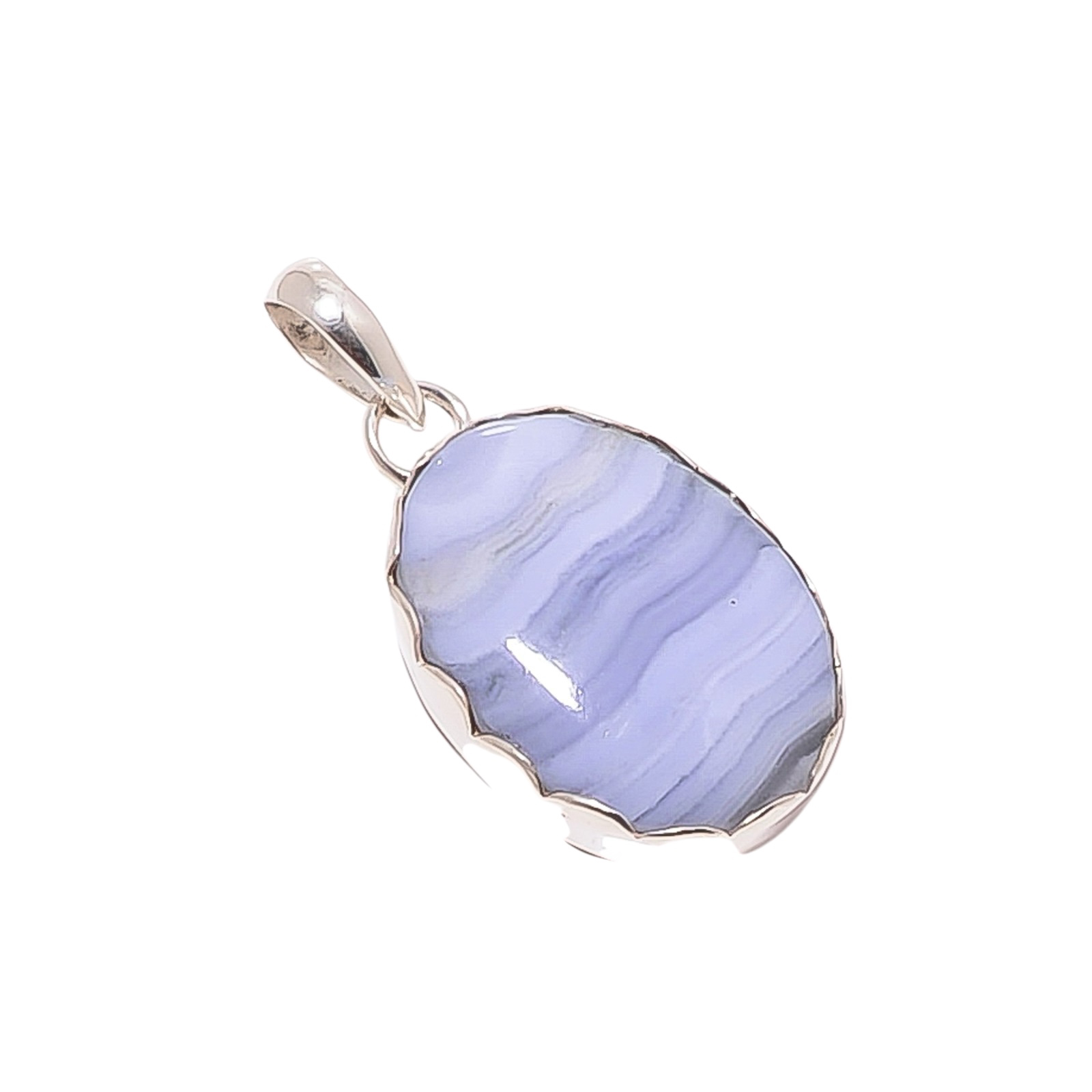 Blue Lace Agate - Namibia 925 Solid Sterling Silver Pendant