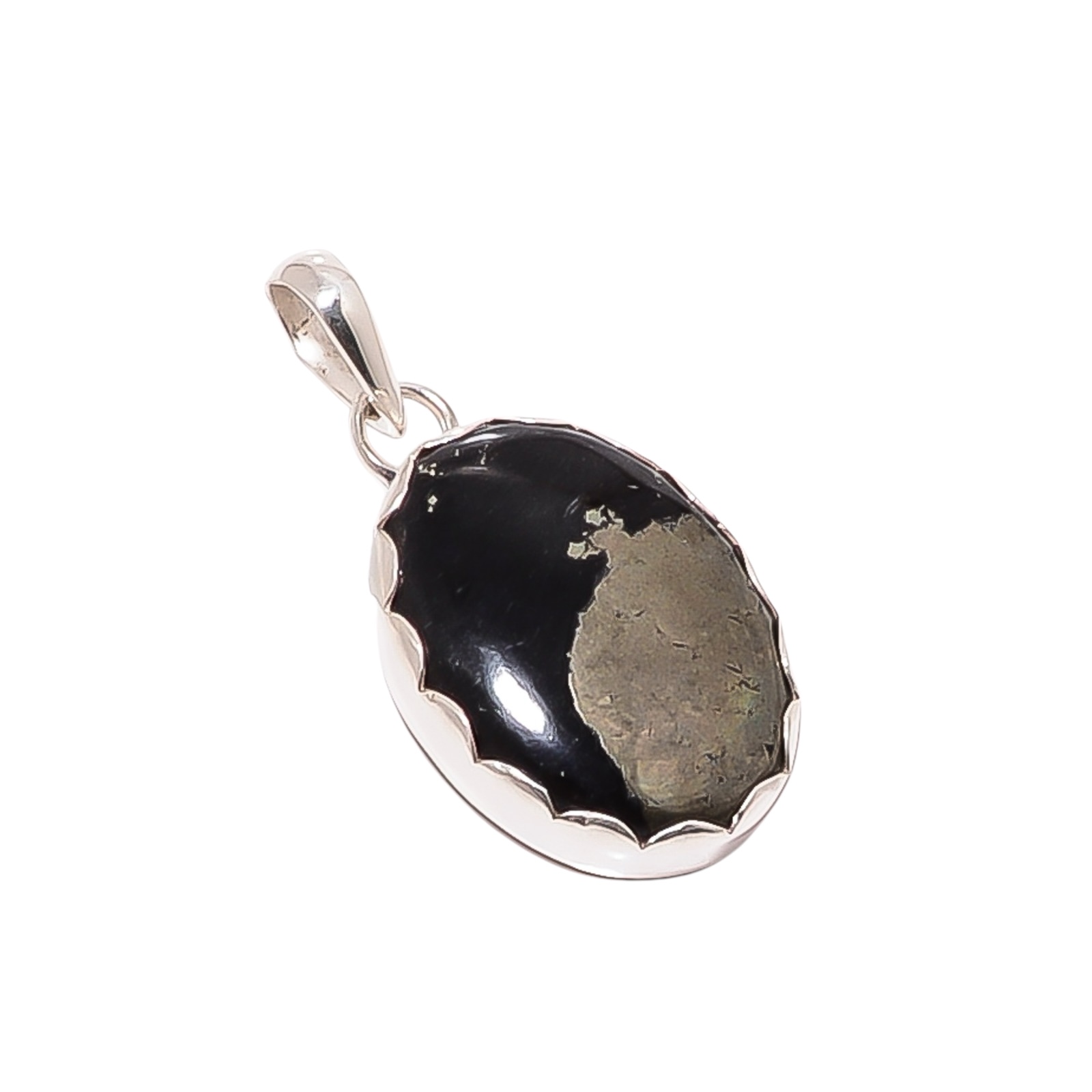 Healer'S Gold Pyrite In Magnetite 925 Solid Sterling Silver Pendant