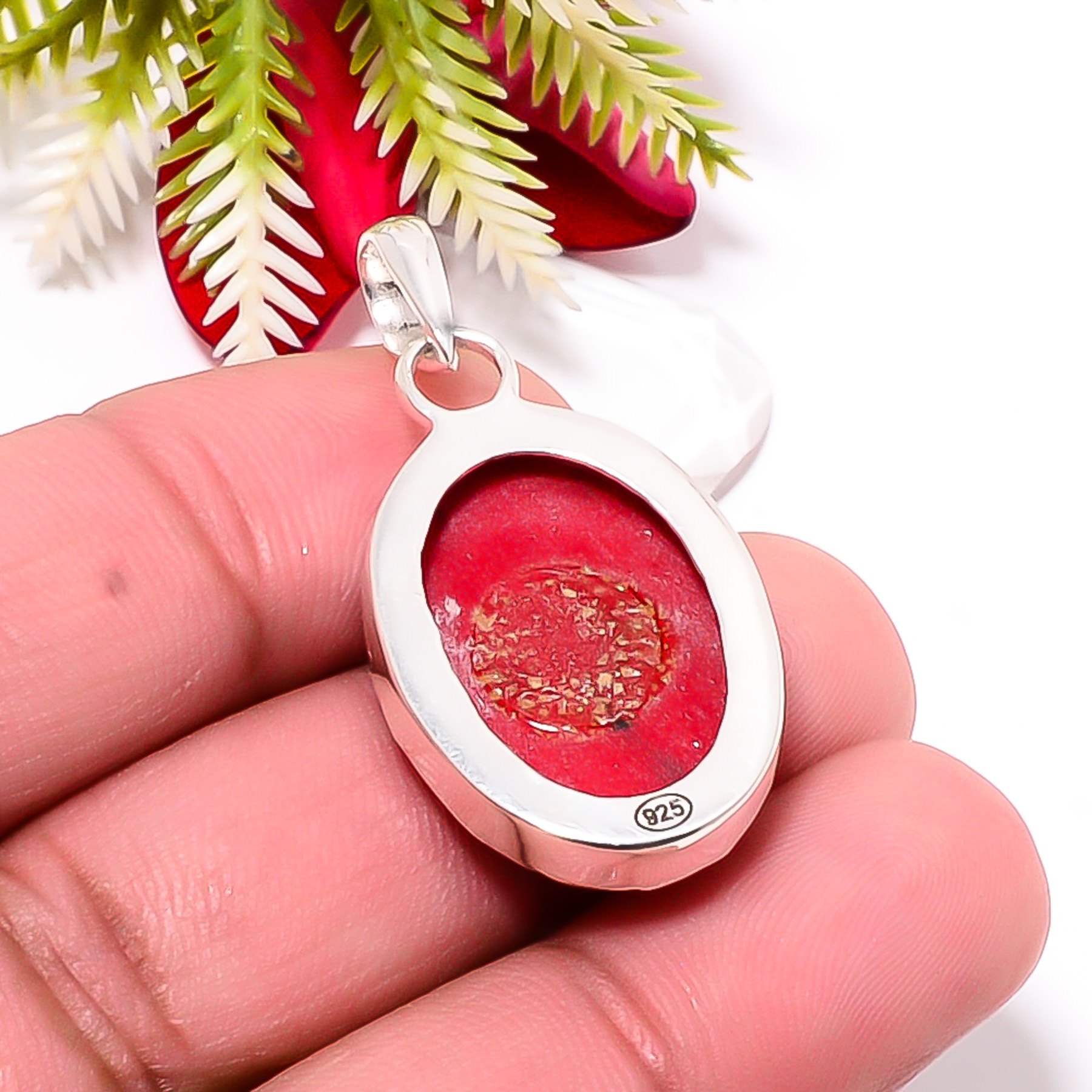 Red Coral - Simulated 925 Solid Sterling Silver Pendant