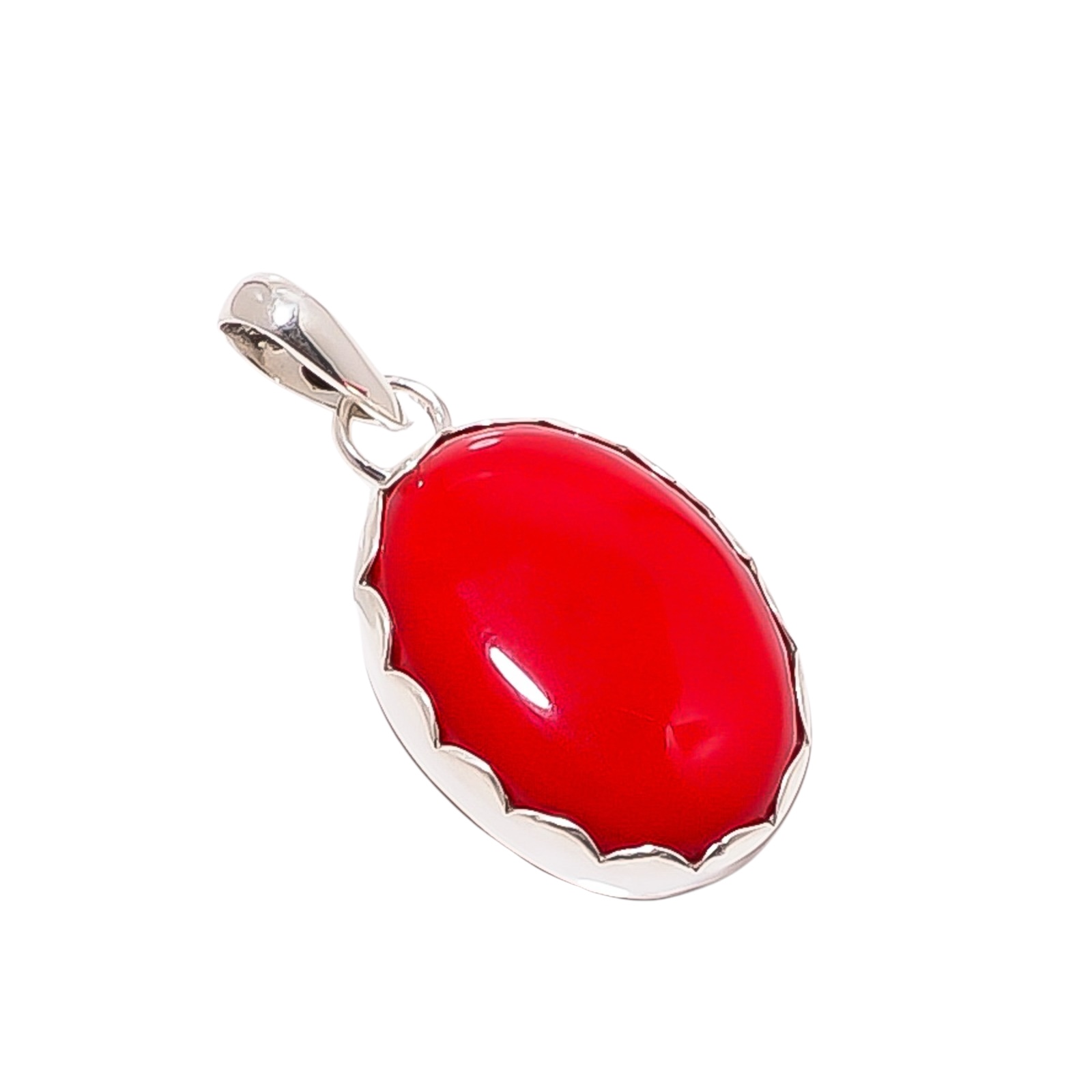 Red Coral - Simulated 925 Solid Sterling Silver Pendant
