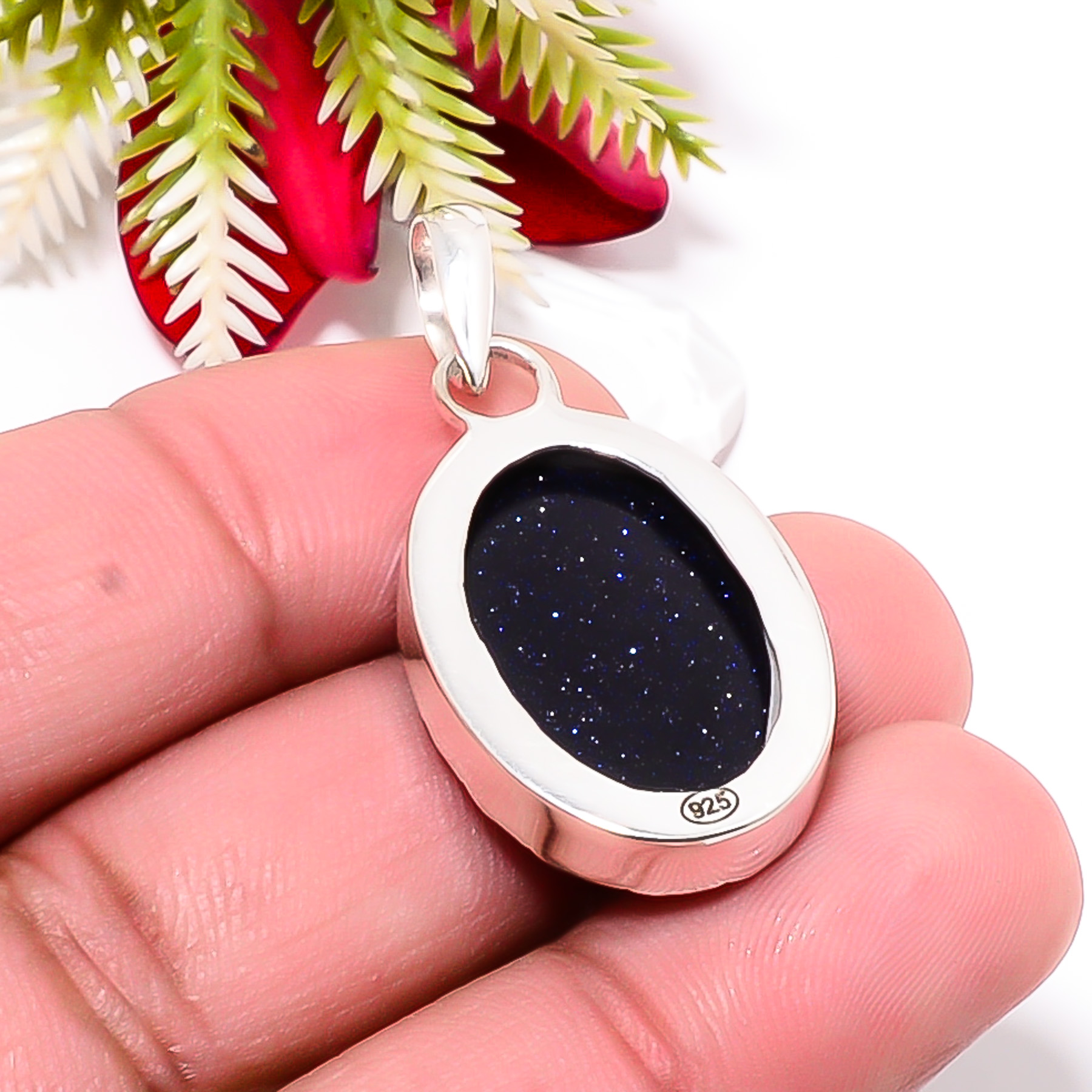 Blue Sunstone - Simulated 925 Solid Sterling Silver Pendant