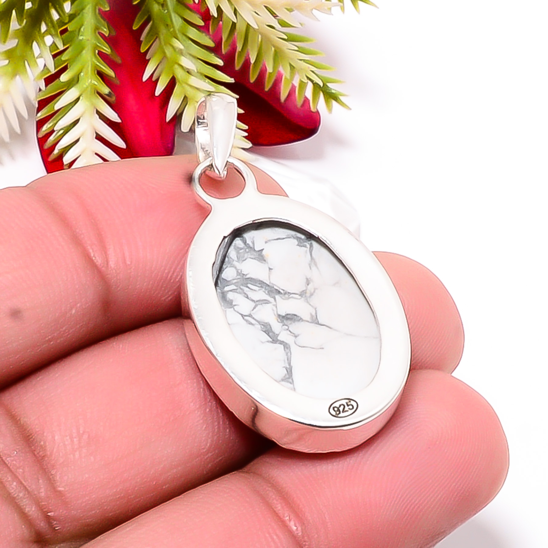 Natural White Howlite - United States 925 Solid Sterling Silver Pendant