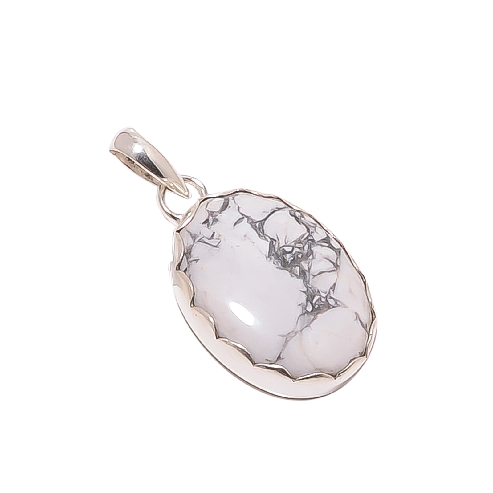 Natural White Howlite - United States 925 Solid Sterling Silver Pendant