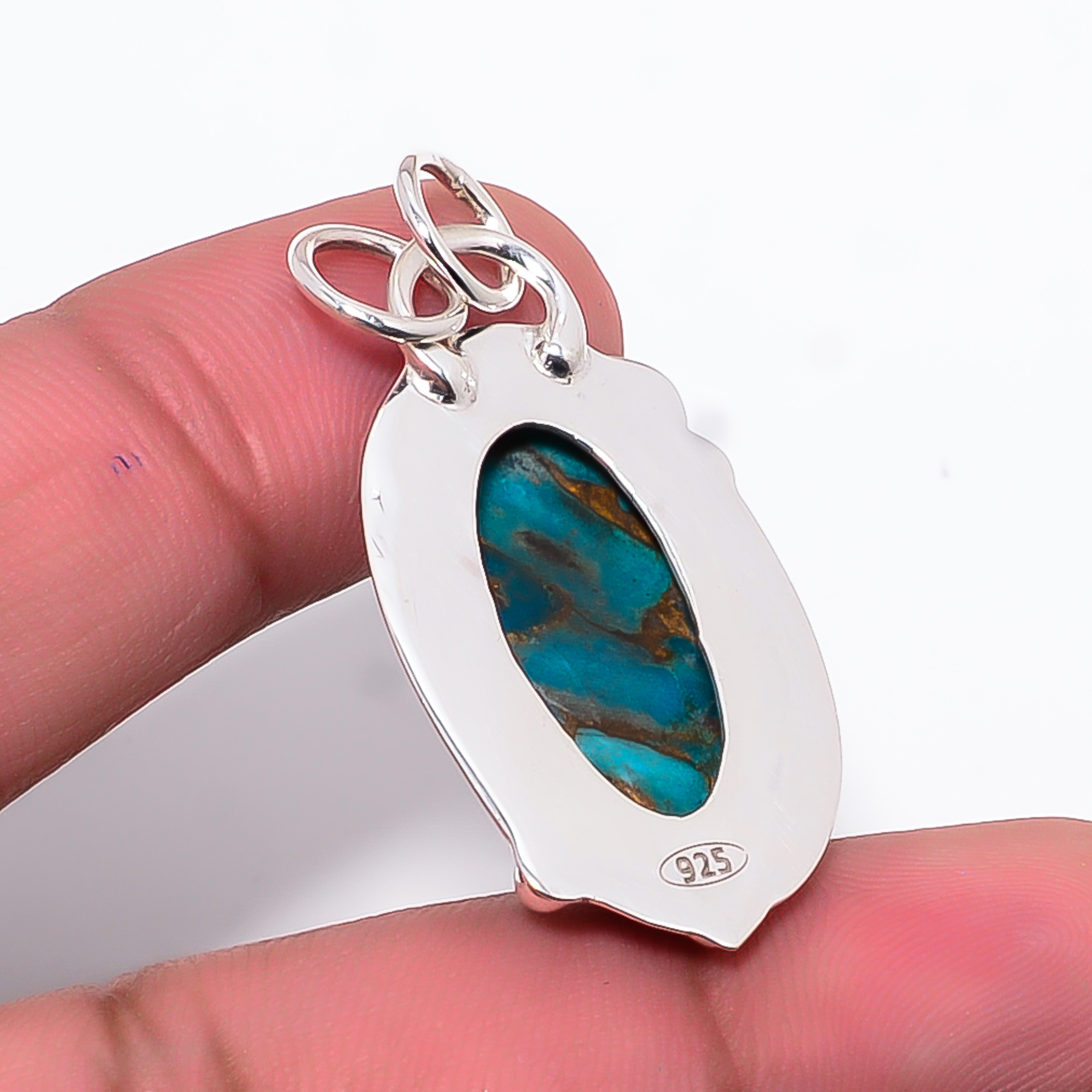 Copper Blue Turquoise 925 Solid Sterling Silver Pendant