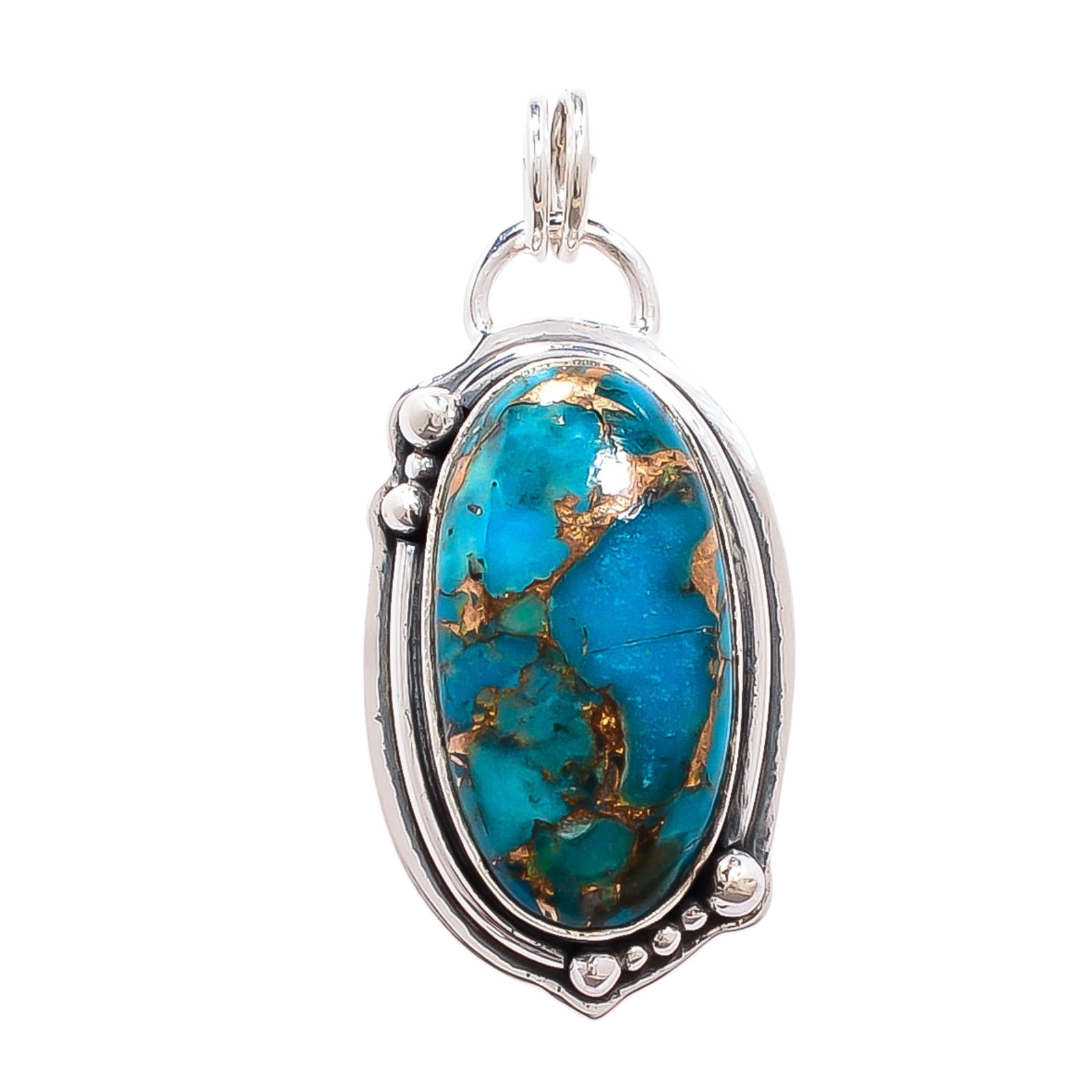 Copper Blue Turquoise 925 Solid Sterling Silver Pendant