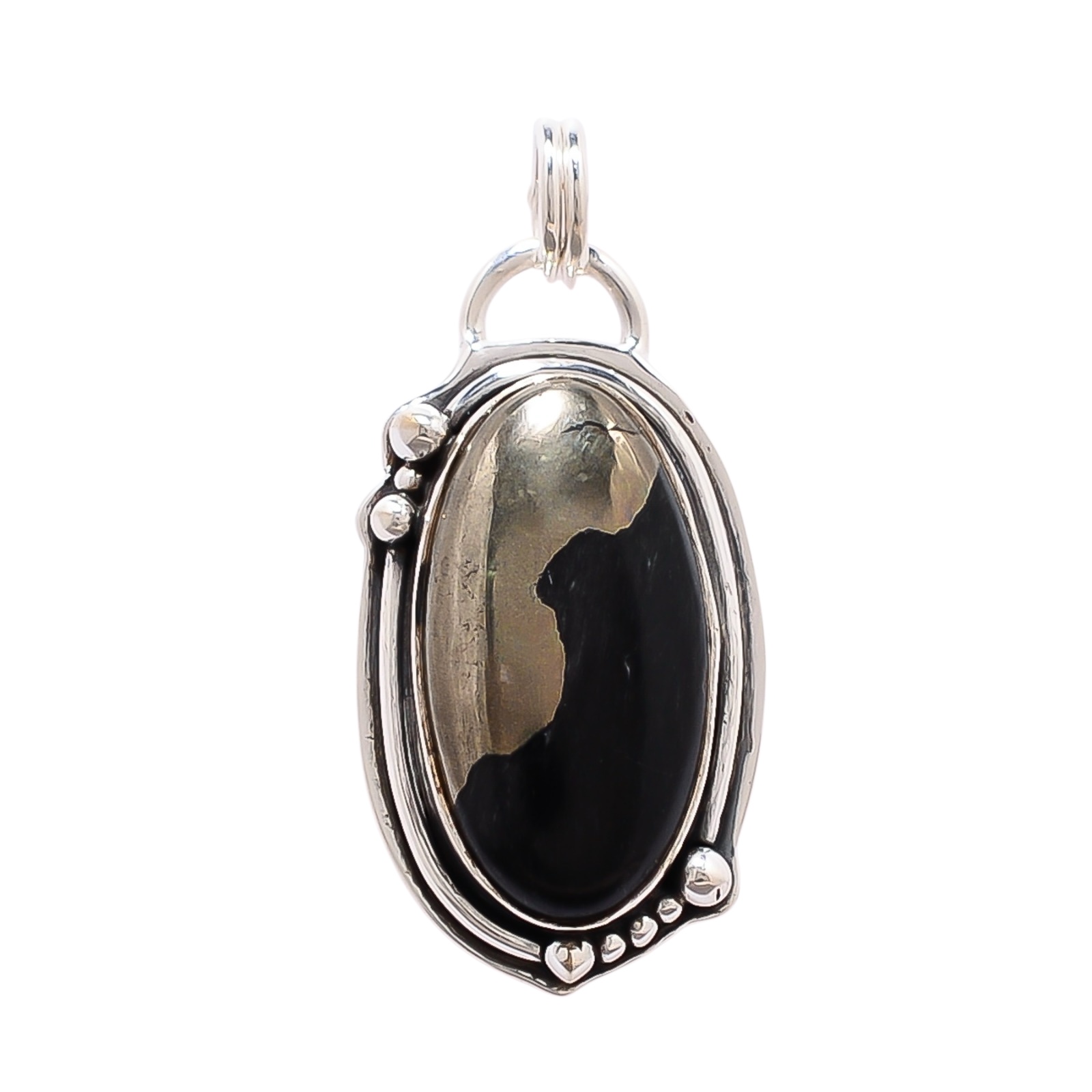 Healer'S Gold Pyrite In Magnetite 925 Solid Sterling Silver Pendant